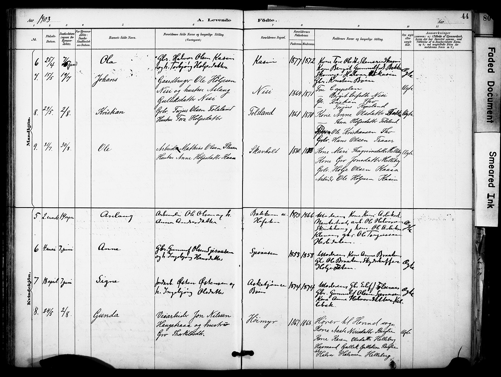 Gransherad kirkebøker, SAKO/A-267/F/Fa/L0005: Parish register (official) no. I 5, 1887-1916, p. 44