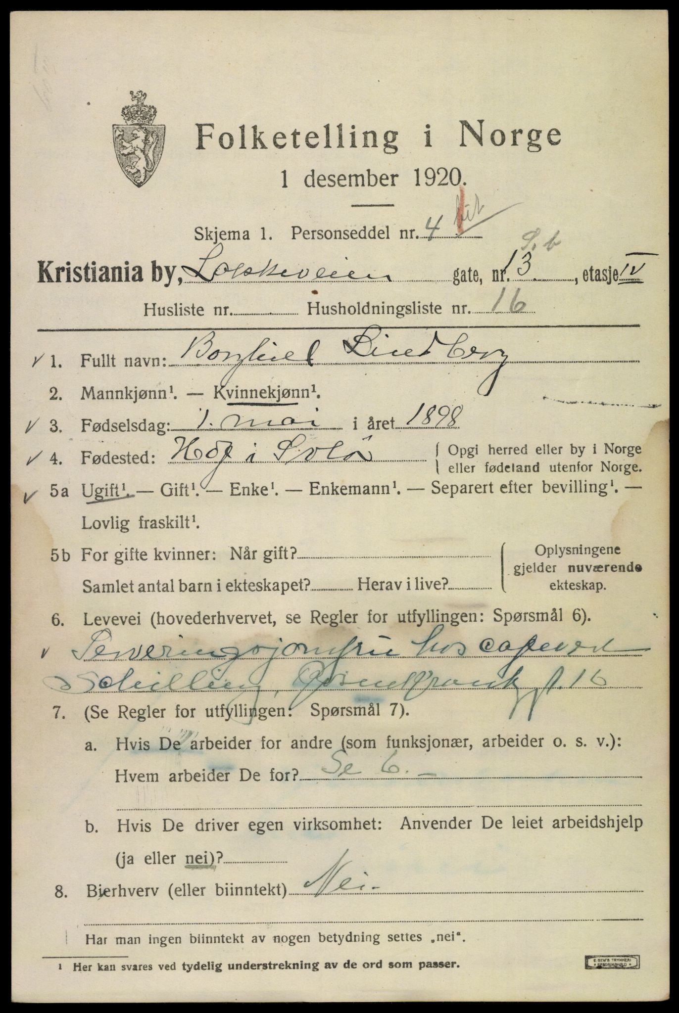 SAO, 1920 census for Kristiania, 1920, p. 367925