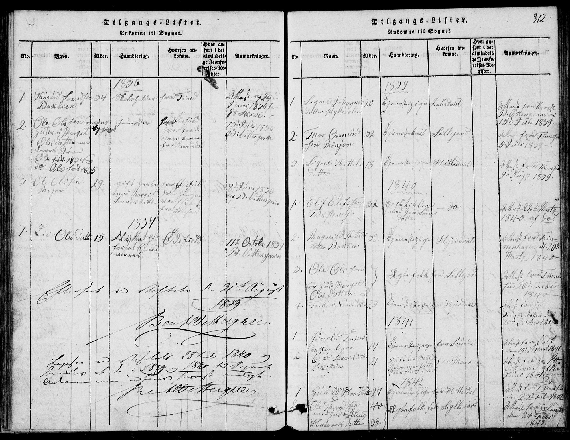 Rauland kirkebøker, SAKO/A-292/G/Ga/L0001: Parish register (copy) no. I 1, 1814-1843, p. 312