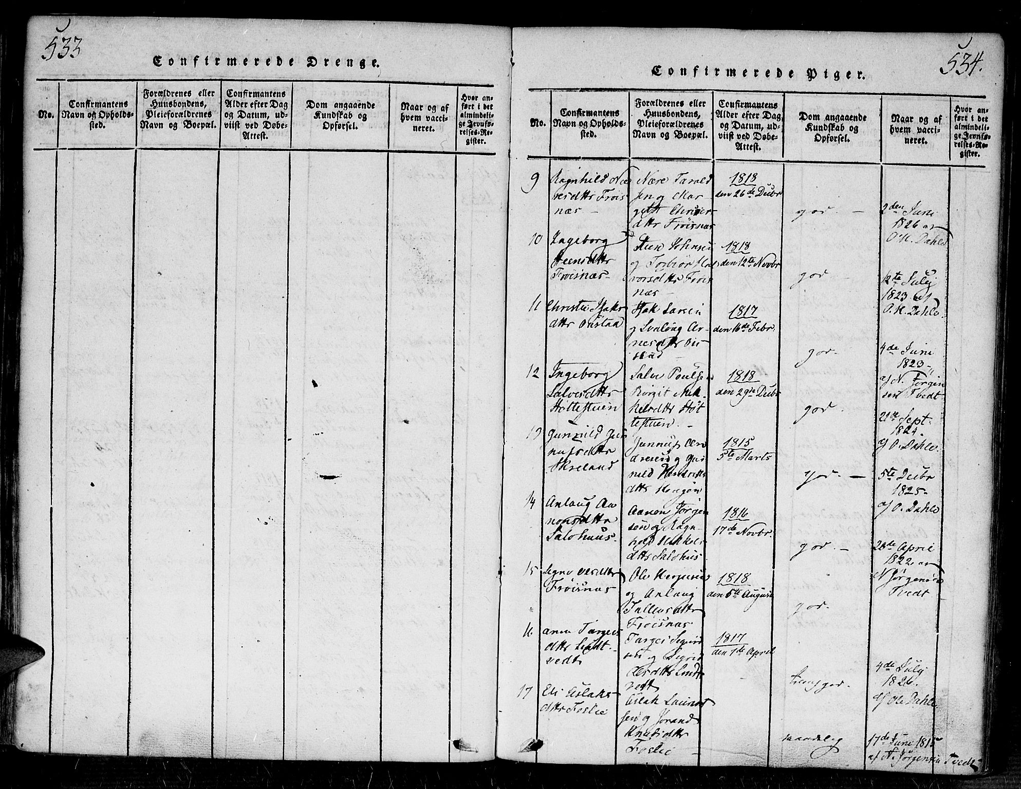 Bygland sokneprestkontor, SAK/1111-0006/F/Fa/Fab/L0003: Parish register (official) no. A 3, 1816-1841, p. 533-534