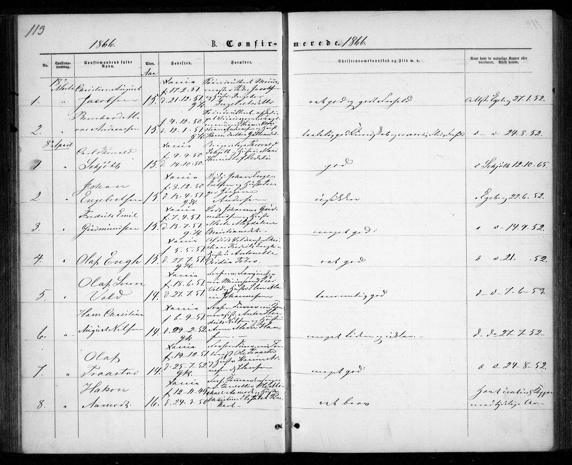 Garnisonsmenigheten Kirkebøker, SAO/A-10846/G/Ga/L0006: Parish register (copy) no. 6, 1860-1880, p. 113
