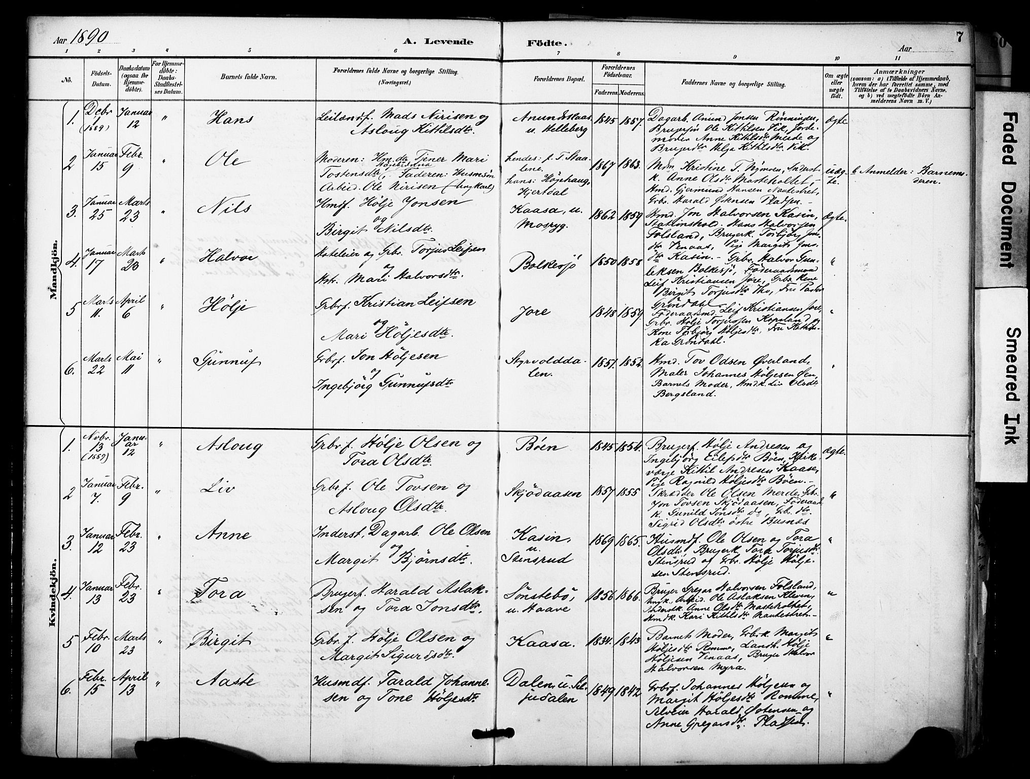 Gransherad kirkebøker, SAKO/A-267/F/Fa/L0005: Parish register (official) no. I 5, 1887-1916, p. 7