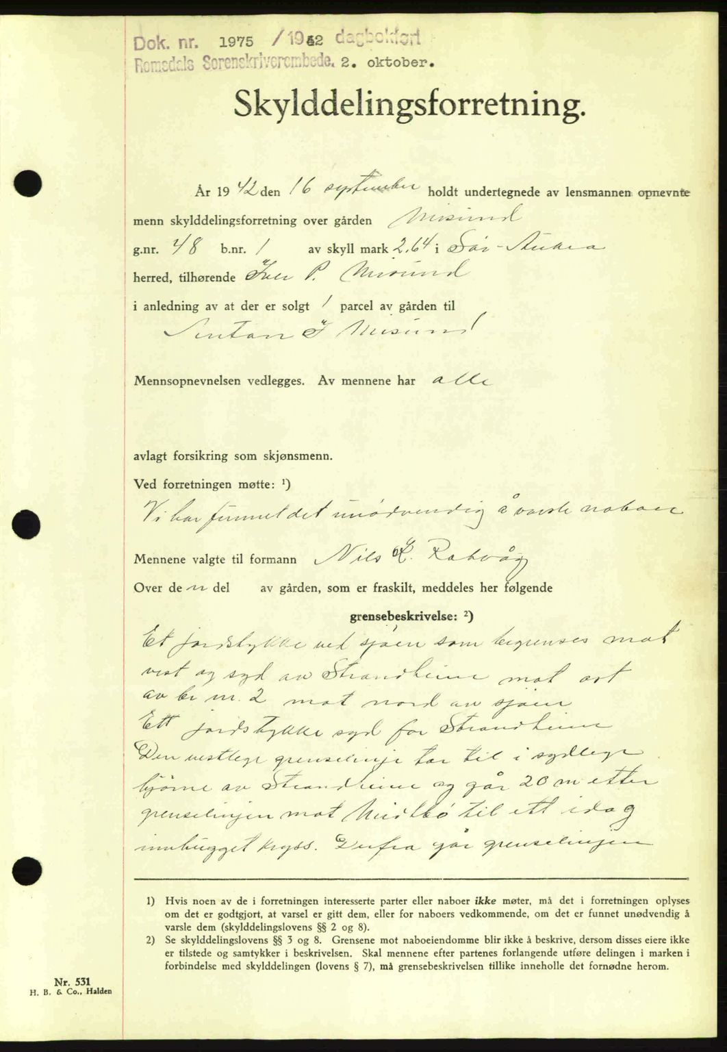 Romsdal sorenskriveri, AV/SAT-A-4149/1/2/2C: Mortgage book no. A12, 1942-1942, Diary no: : 1975/1942