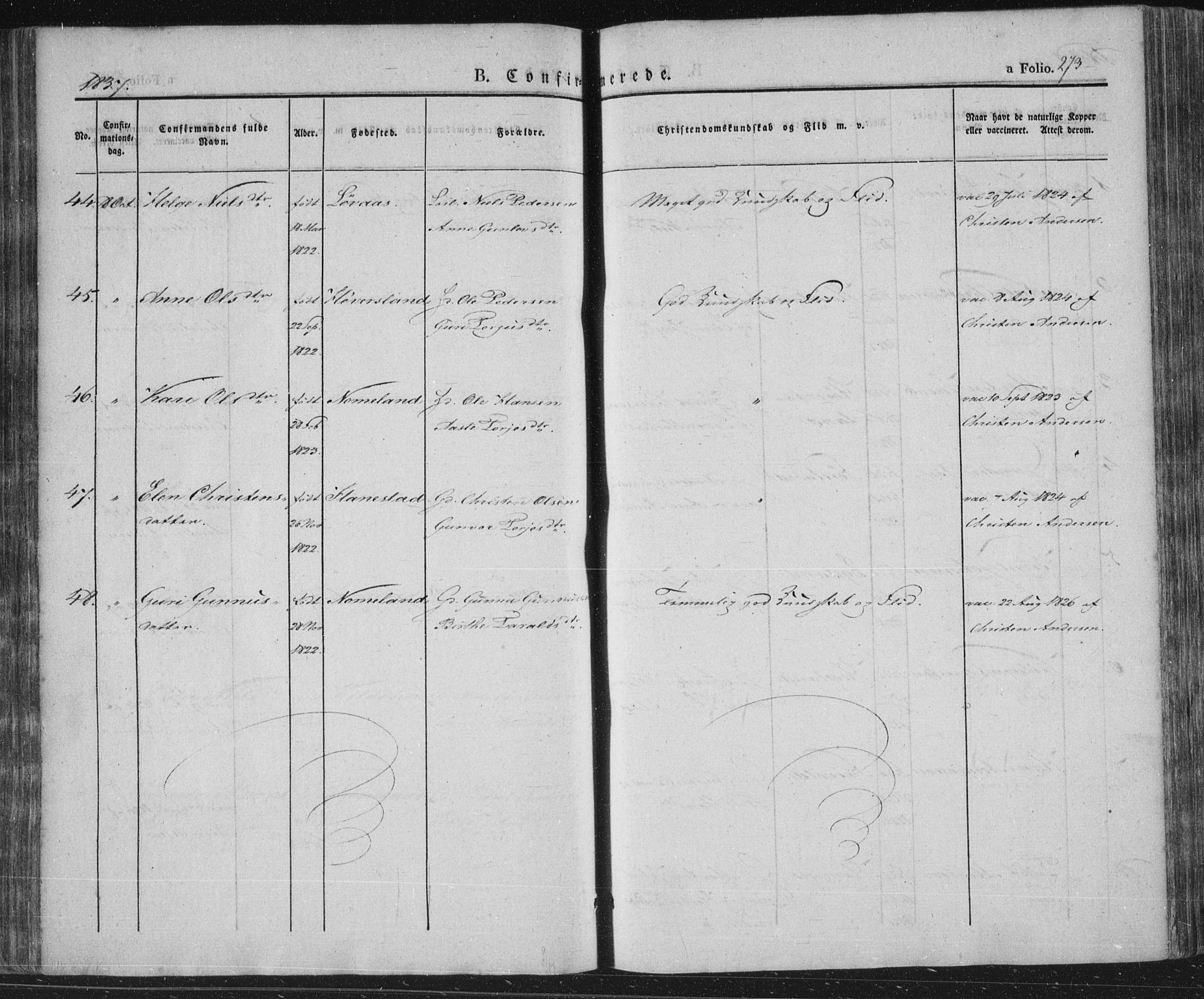 Vennesla sokneprestkontor, AV/SAK-1111-0045/Fa/Fac/L0004: Parish register (official) no. A 4, 1834-1855, p. 273