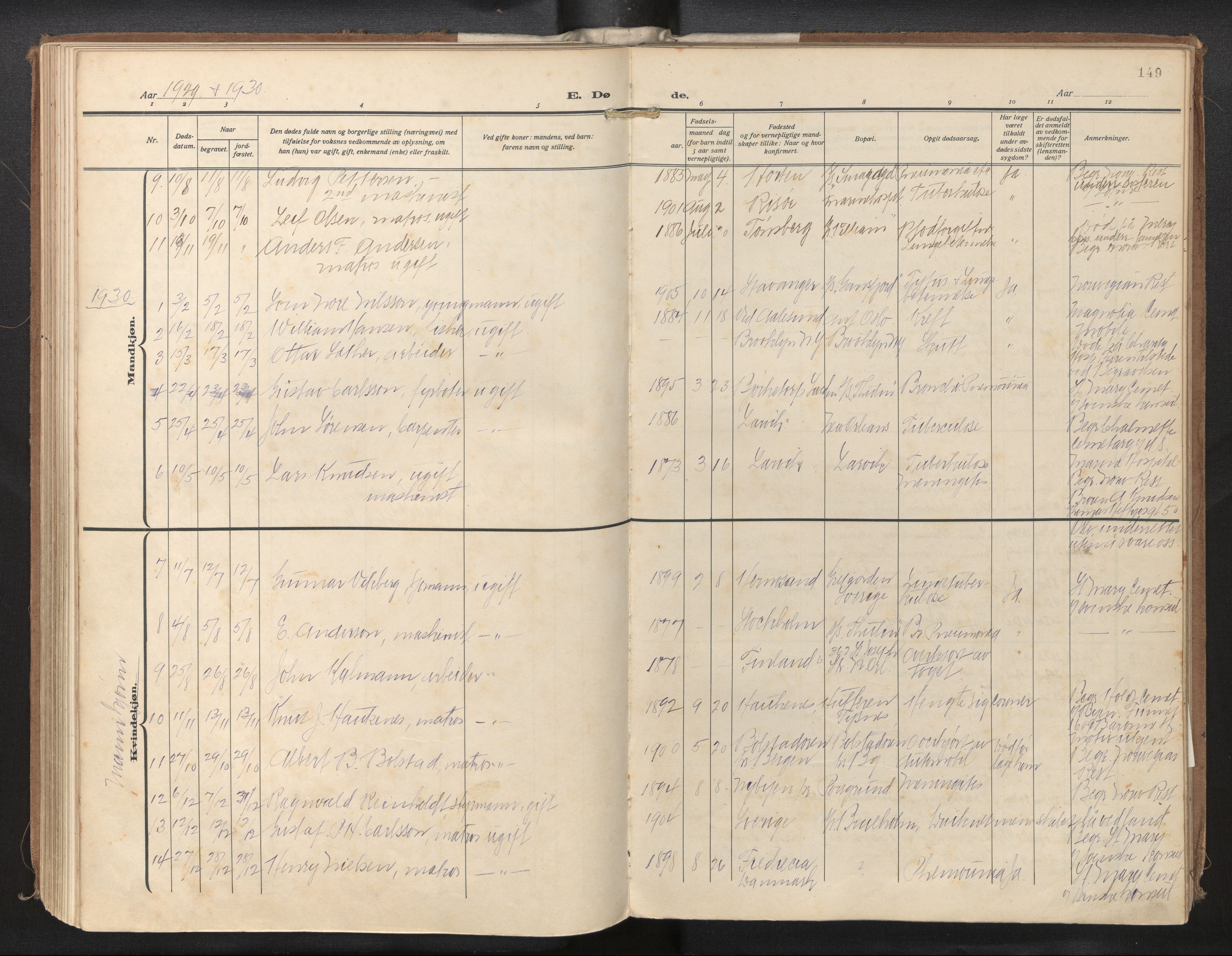 Den norske sjømannsmisjon i utlandet/New Orleans-Mobile-Gulfhavnene, AV/SAB-SAB/PA-0115/H/Ha/L0001: Parish register (official) no. A 1, 1927-1978, p. 148b-149a