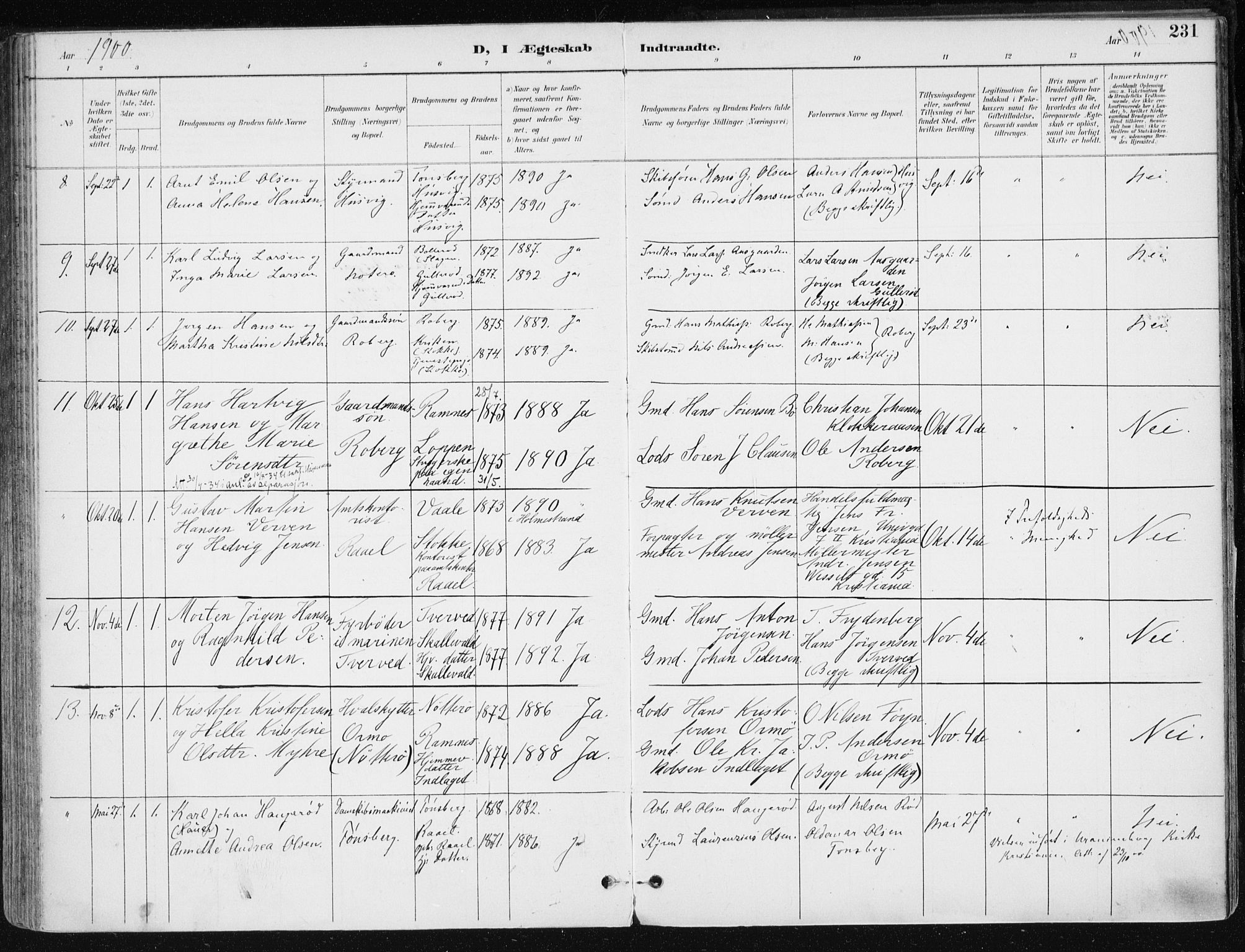 Sem kirkebøker, AV/SAKO-A-5/F/Fb/L0005: Parish register (official) no. II 5, 1892-1904, p. 231