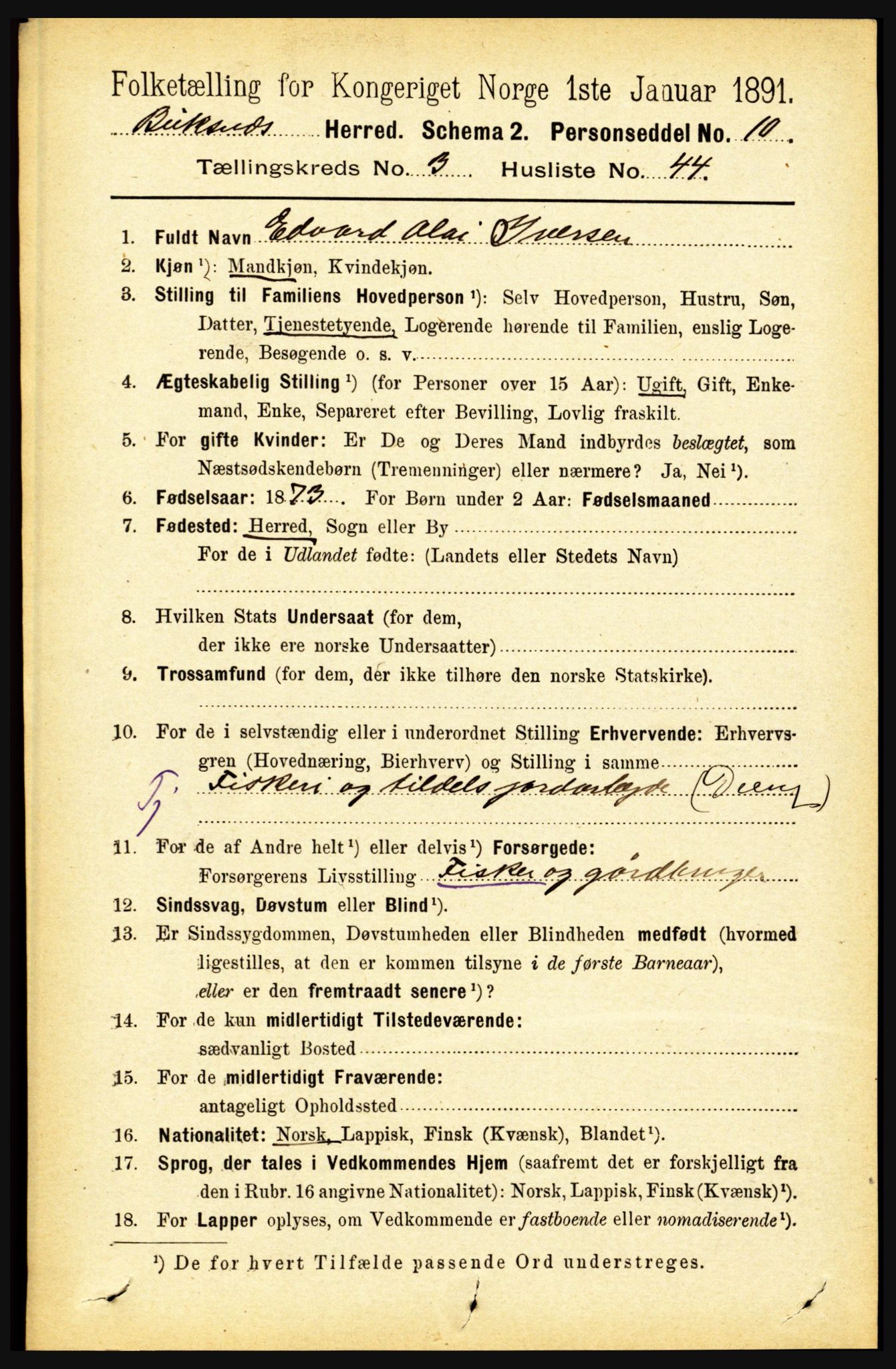 RA, 1891 census for 1860 Buksnes, 1891, p. 2487