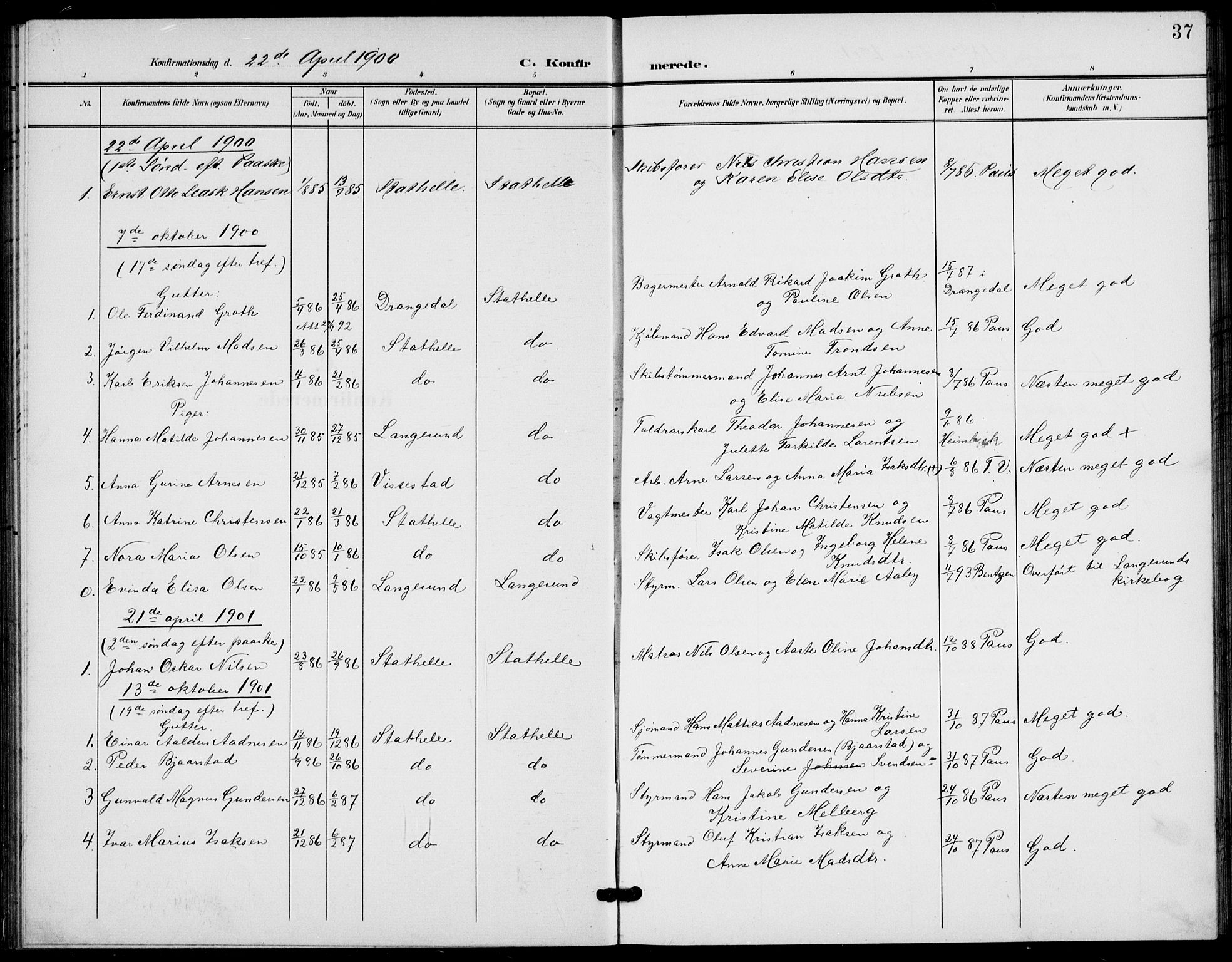 Bamble kirkebøker, AV/SAKO-A-253/G/Gb/L0002: Parish register (copy) no. II 2, 1900-1925, p. 37