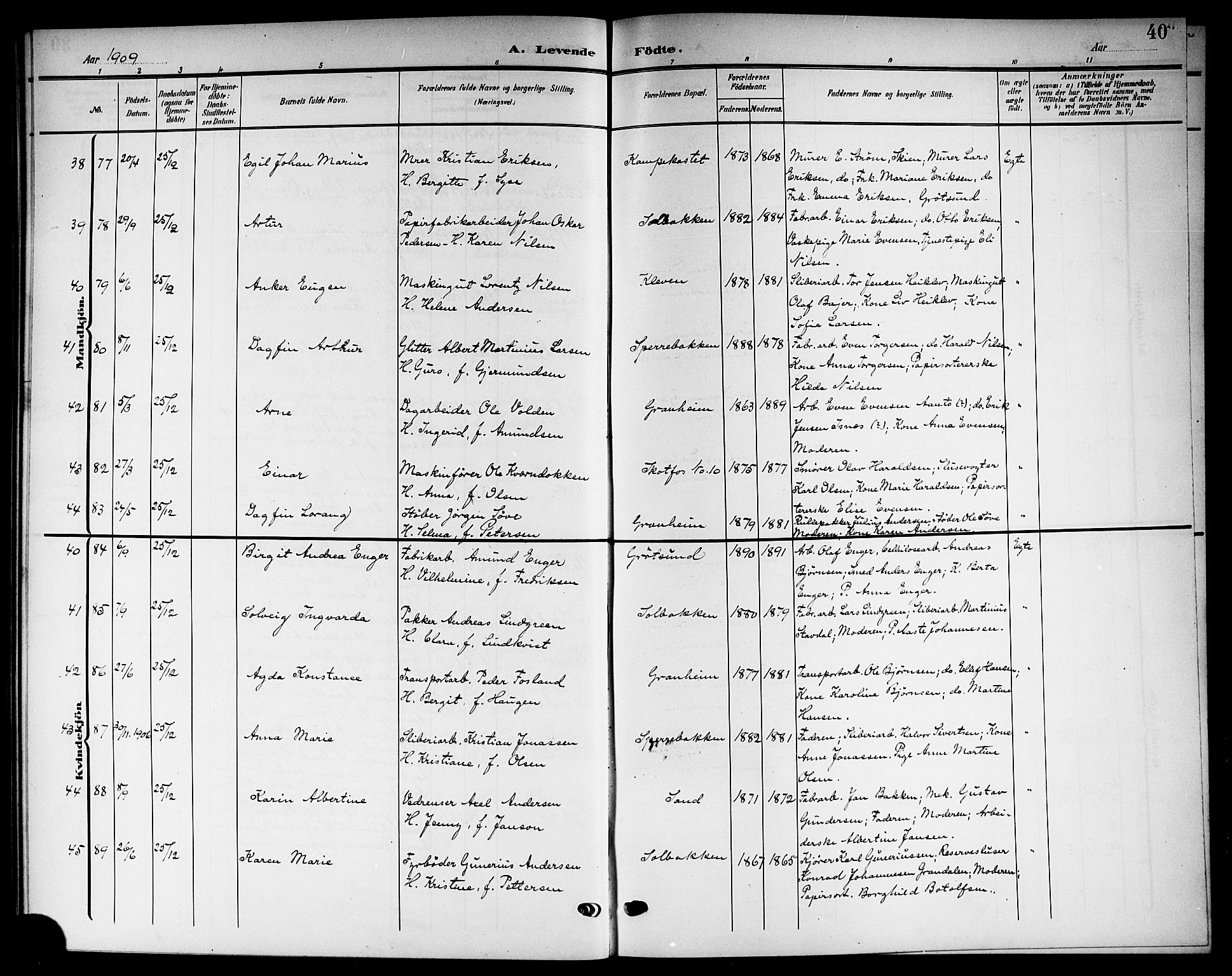 Solum kirkebøker, SAKO/A-306/G/Gb/L0005: Parish register (copy) no. II 5, 1905-1914, p. 40