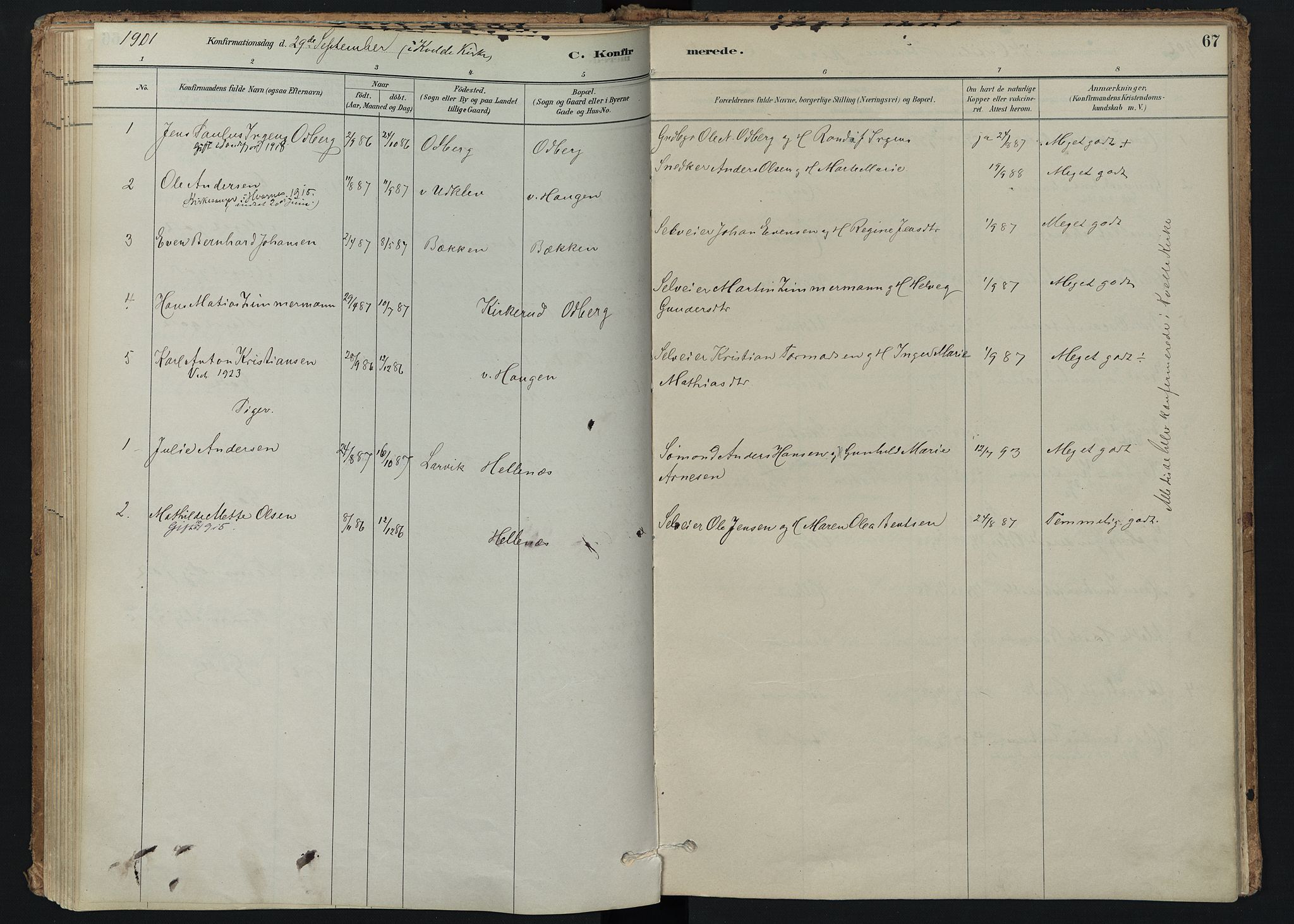 Hedrum kirkebøker, SAKO/A-344/F/Fc/L0001: Parish register (official) no. III 1, 1881-1906, p. 67