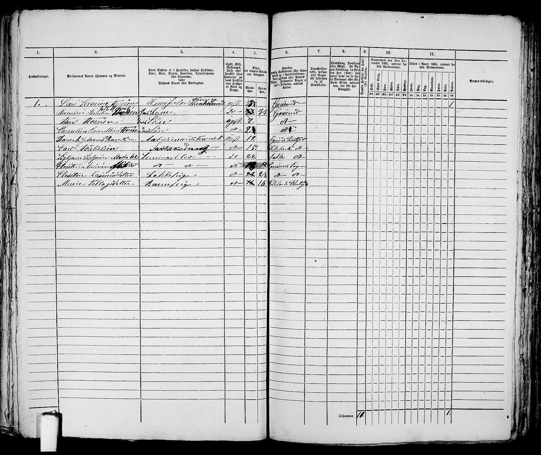 RA, 1865 census for Eigersund parish, Egersund town, 1865, p. 331