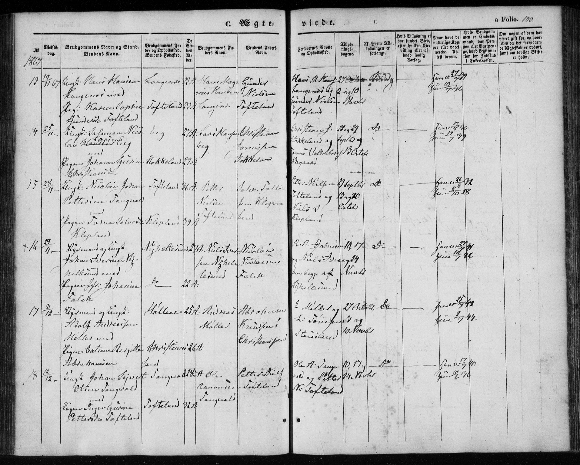 Søgne sokneprestkontor, AV/SAK-1111-0037/F/Fa/Fab/L0010: Parish register (official) no. A 10, 1853-1869, p. 180