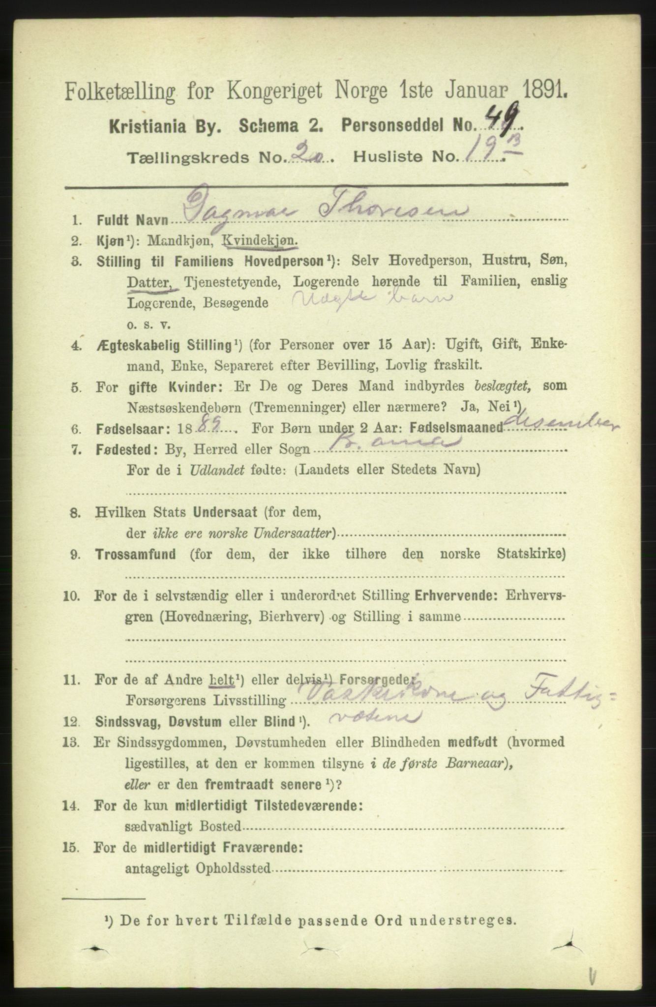 RA, 1891 census for 0301 Kristiania, 1891, p. 10305