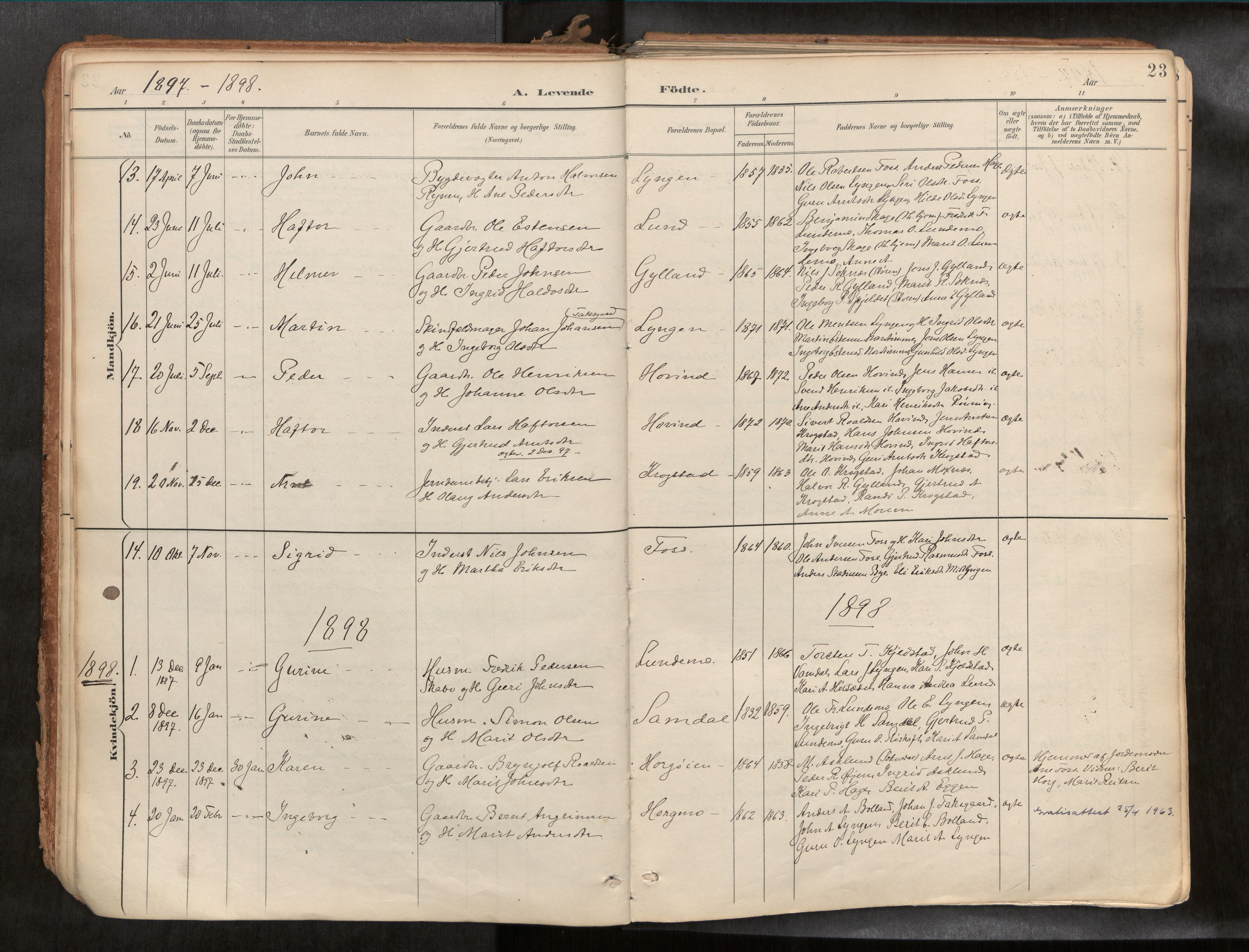 Ministerialprotokoller, klokkerbøker og fødselsregistre - Sør-Trøndelag, SAT/A-1456/692/L1105b: Parish register (official) no. 692A06, 1891-1934, p. 23