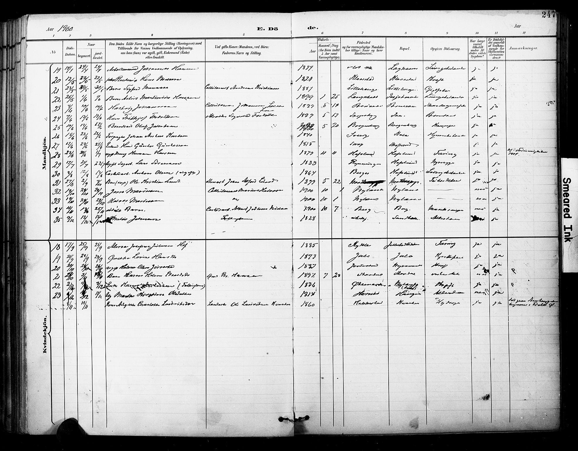 Skjeberg prestekontor Kirkebøker, SAO/A-10923/F/Fa/L0010: Parish register (official) no. I 10, 1898-1911, p. 247