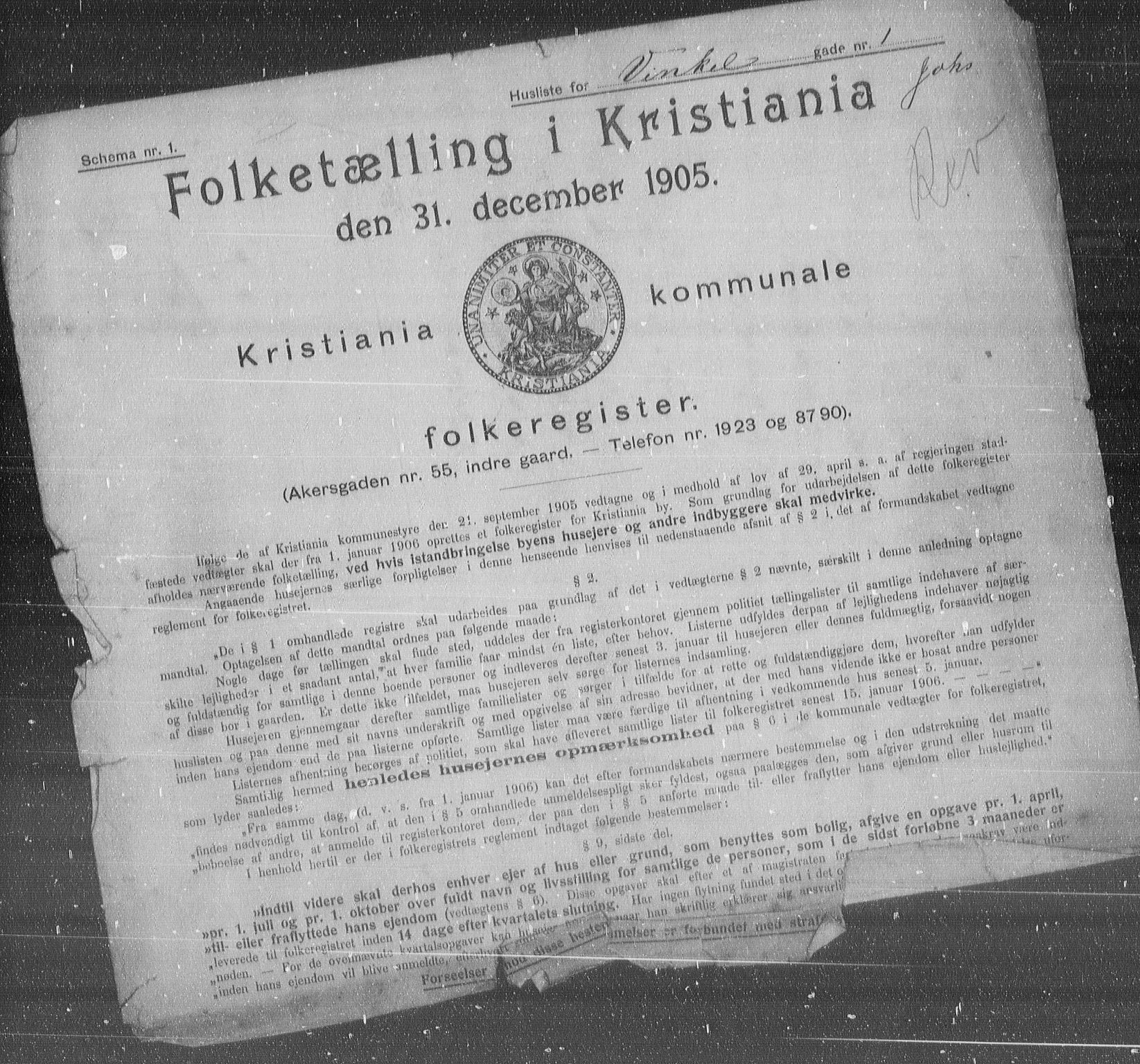 OBA, Municipal Census 1905 for Kristiania, 1905, p. 65250
