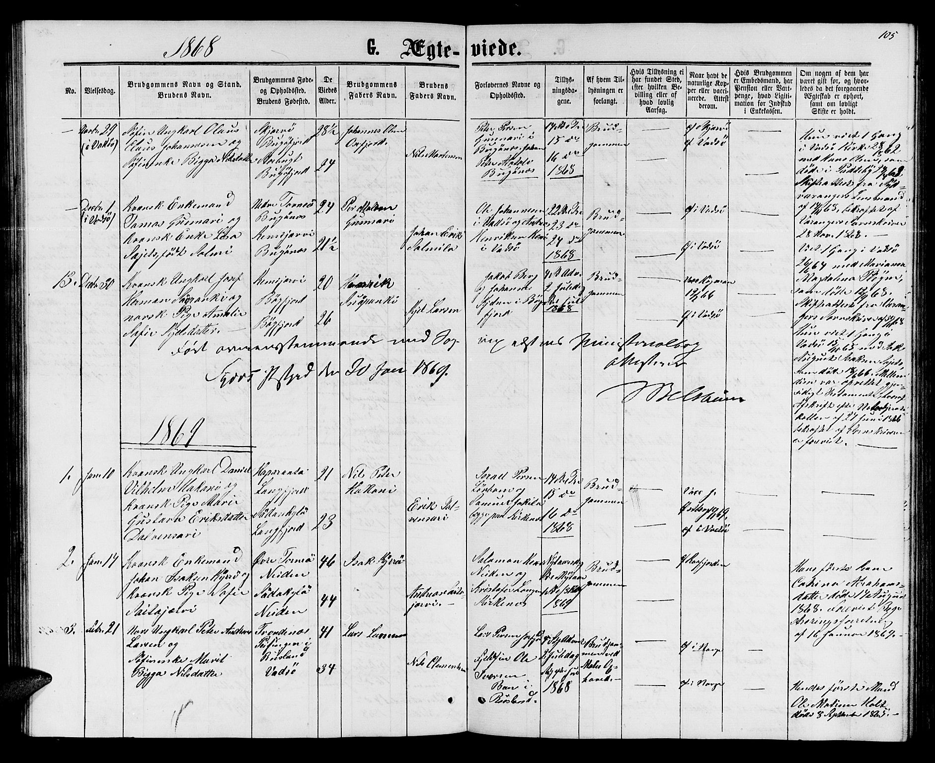 Sør-Varanger sokneprestkontor, SATØ/S-1331/H/Hb/L0001klokker: Parish register (copy) no. 1, 1863-1872, p. 105