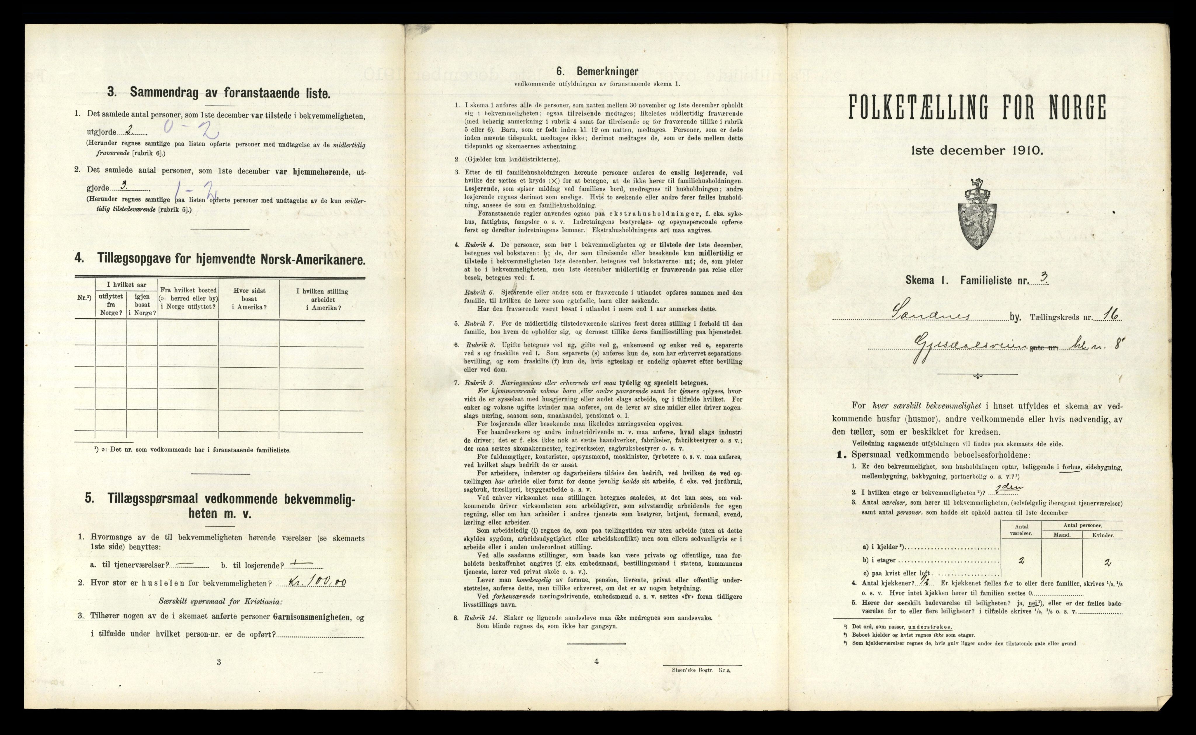 RA, 1910 census for Sandnes, 1910, p. 1646