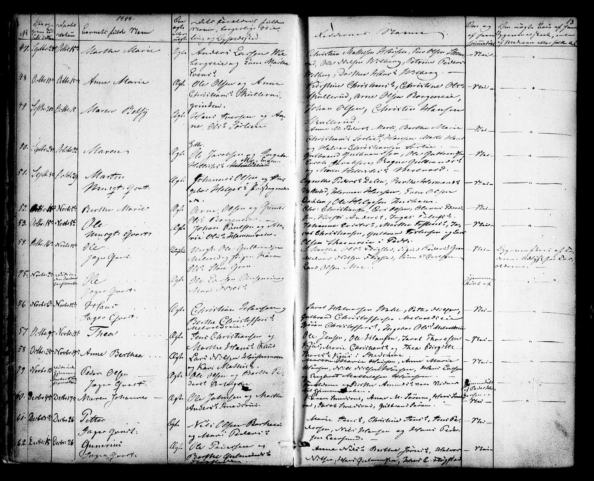 Sørum prestekontor Kirkebøker, AV/SAO-A-10303/F/Fa/L0005: Parish register (official) no. I 5, 1846-1863, p. 13