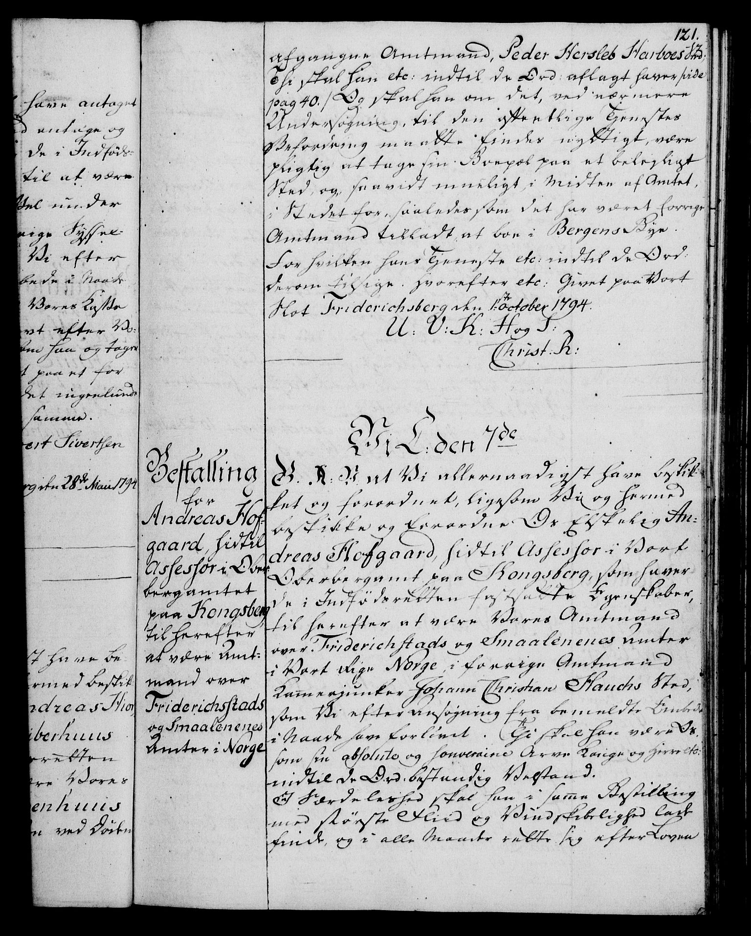 Rentekammeret, Kammerkanselliet, RA/EA-3111/G/Gg/Gge/L0006: Norsk bestallingsprotokoll med register (merket RK 53.30), 1773-1814, p. 121