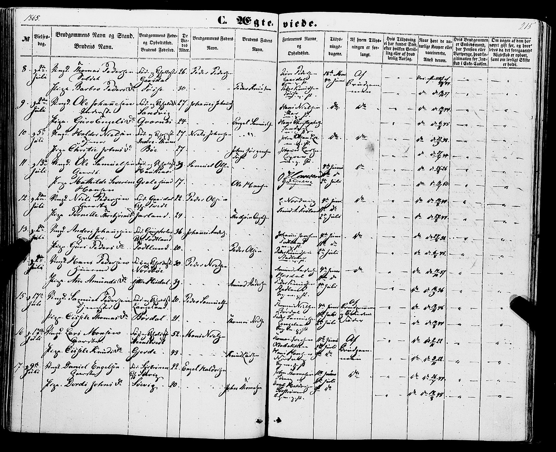 Os sokneprestembete, SAB/A-99929: Parish register (official) no. A 17, 1860-1873, p. 215