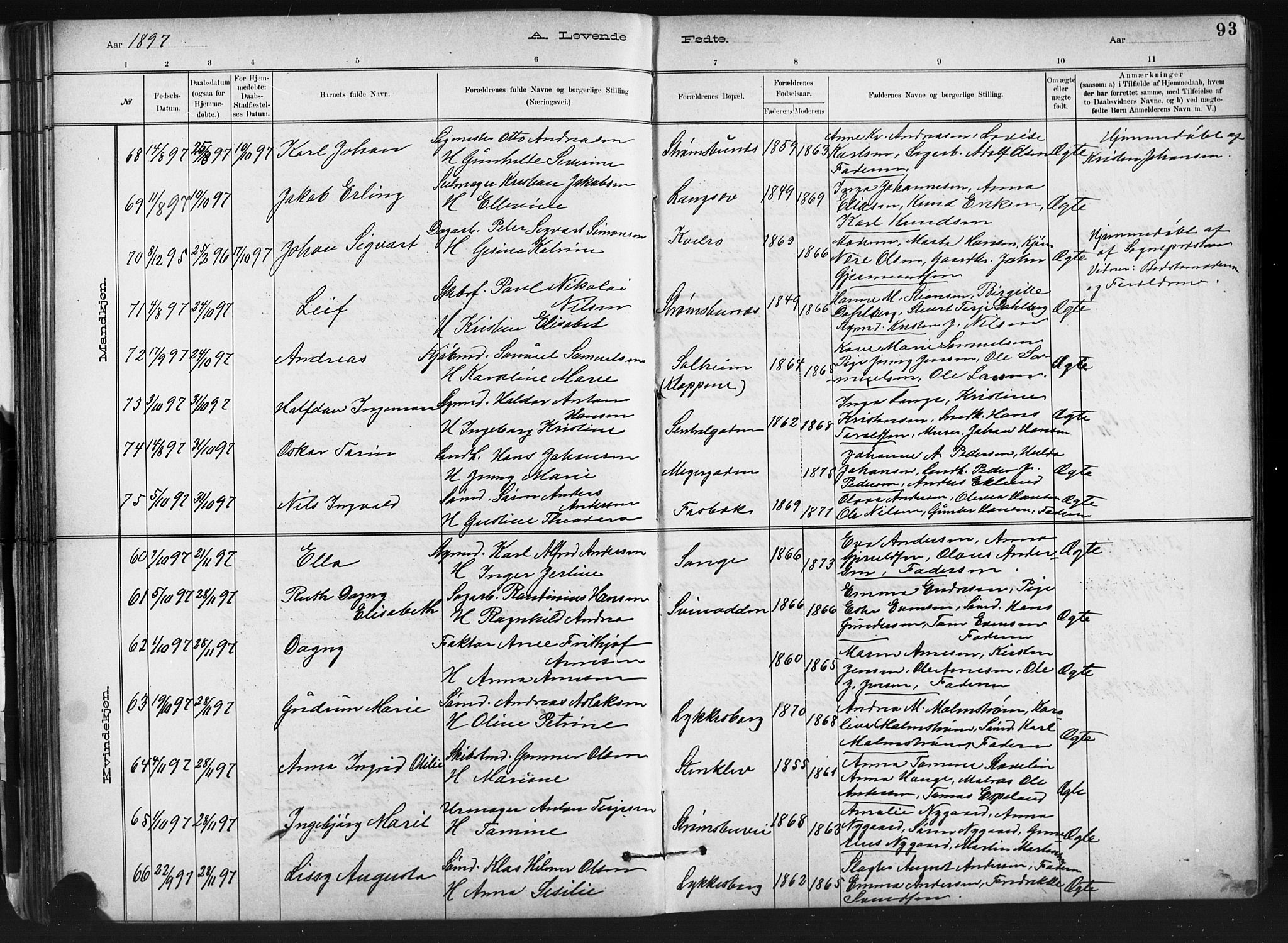 Barbu sokneprestkontor, AV/SAK-1111-0003/F/Fb/L0002: Parish register (copy) no. B 2, 1890-1922, p. 93