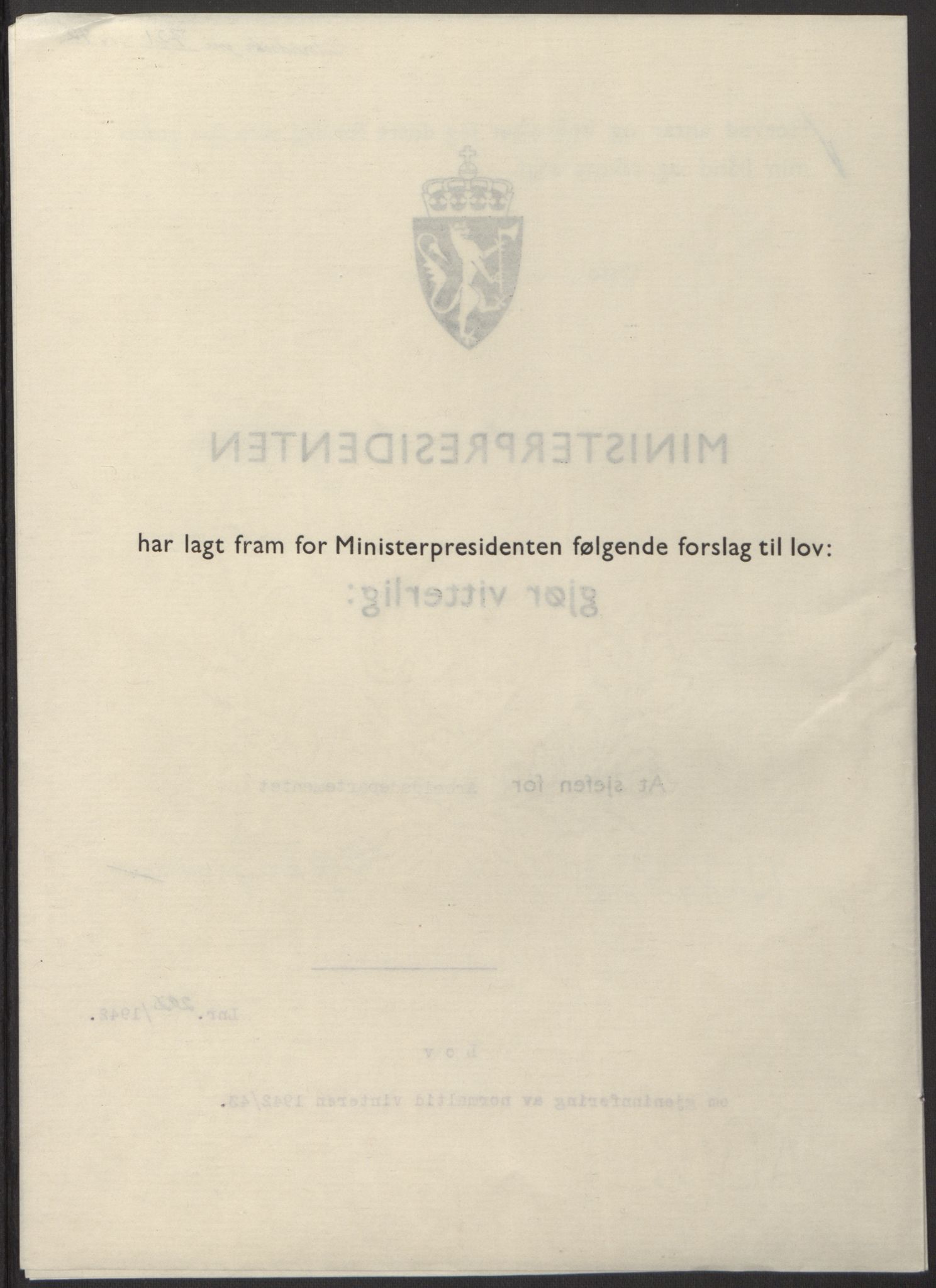 NS-administrasjonen 1940-1945 (Statsrådsekretariatet, de kommisariske statsråder mm), RA/S-4279/D/Db/L0098: Lover II, 1942, p. 431