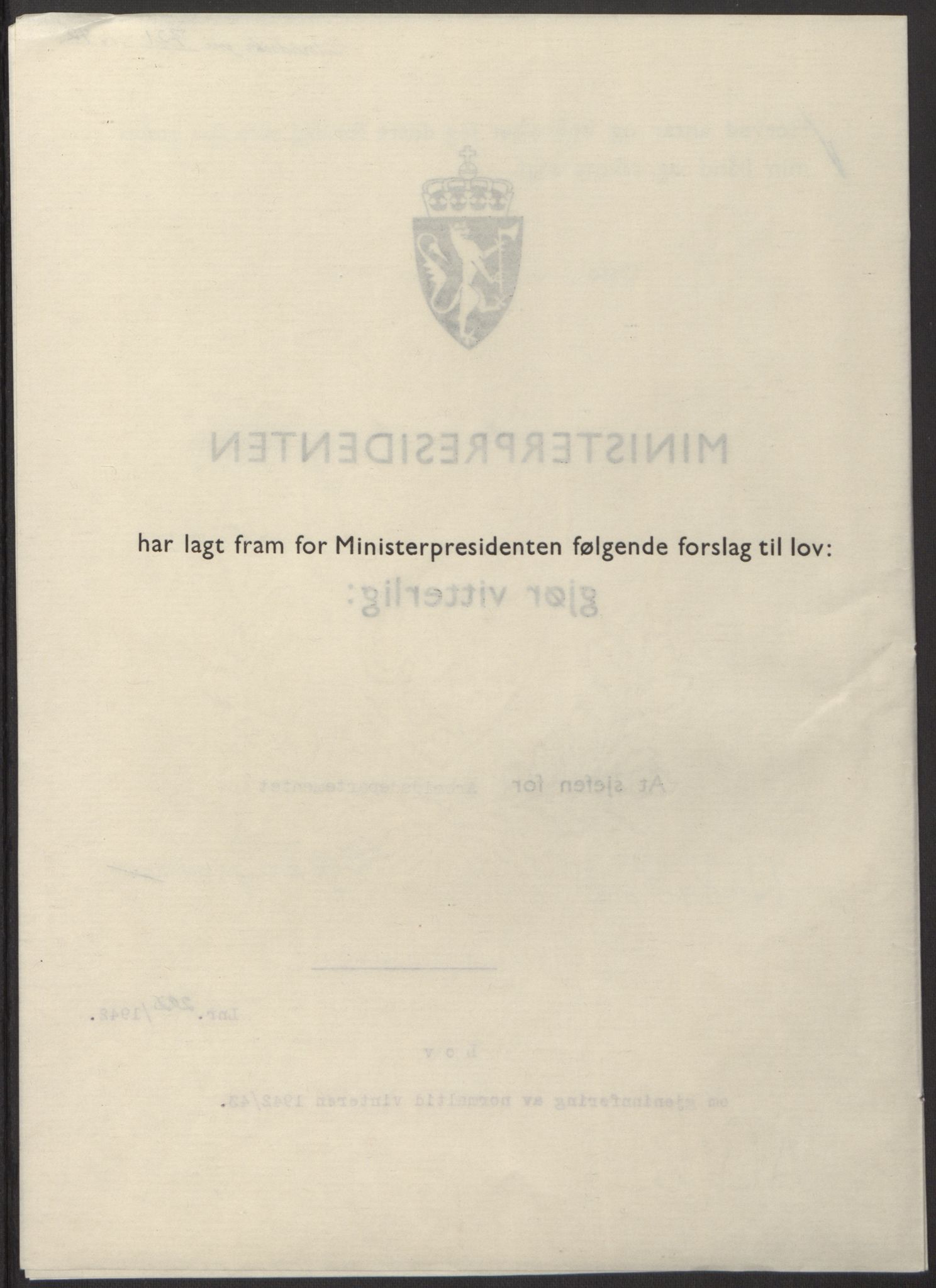 NS-administrasjonen 1940-1945 (Statsrådsekretariatet, de kommisariske statsråder mm), AV/RA-S-4279/D/Db/L0098: Lover II, 1942, p. 431