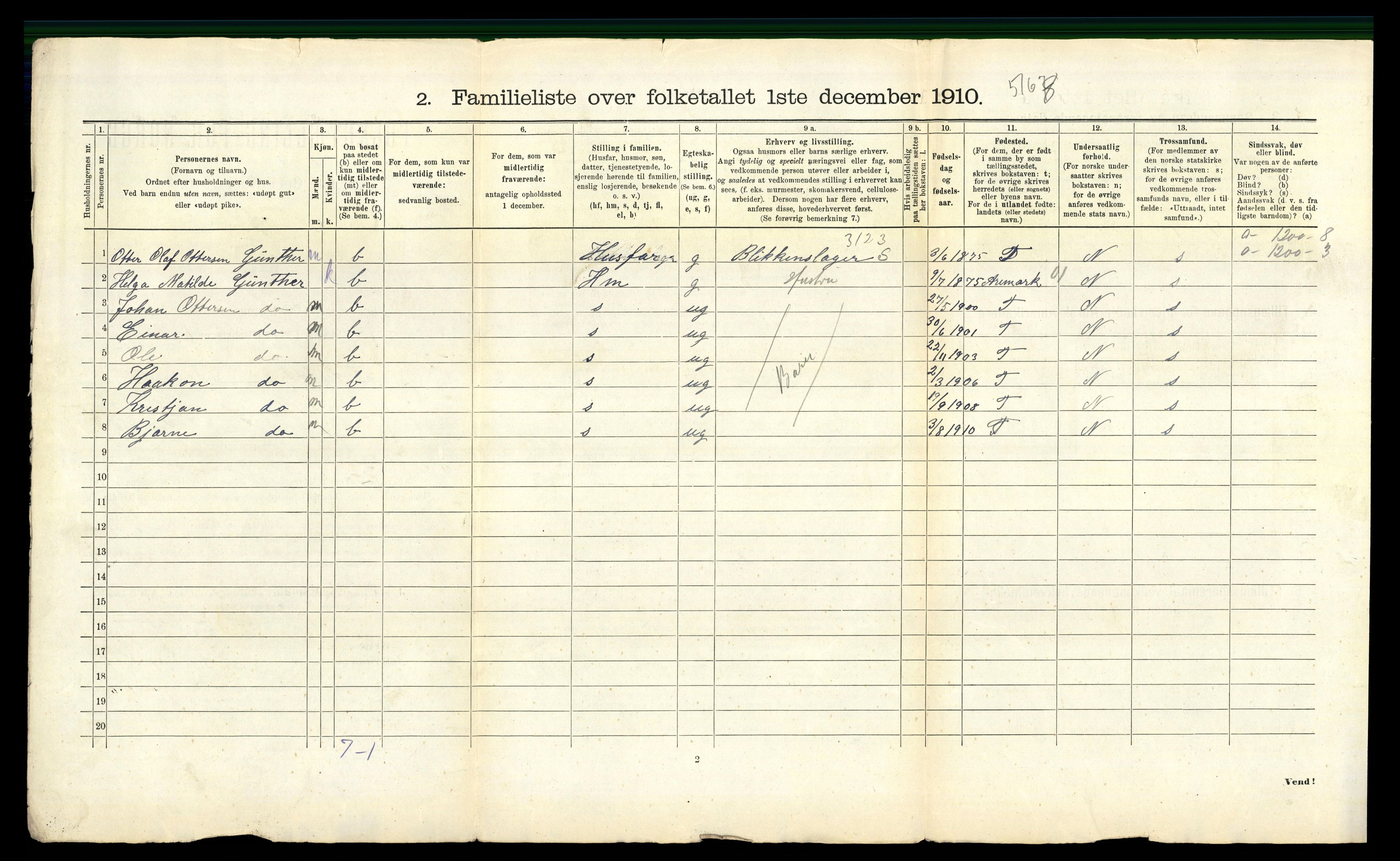 RA, 1910 census for Fredrikshald, 1910, p. 3179