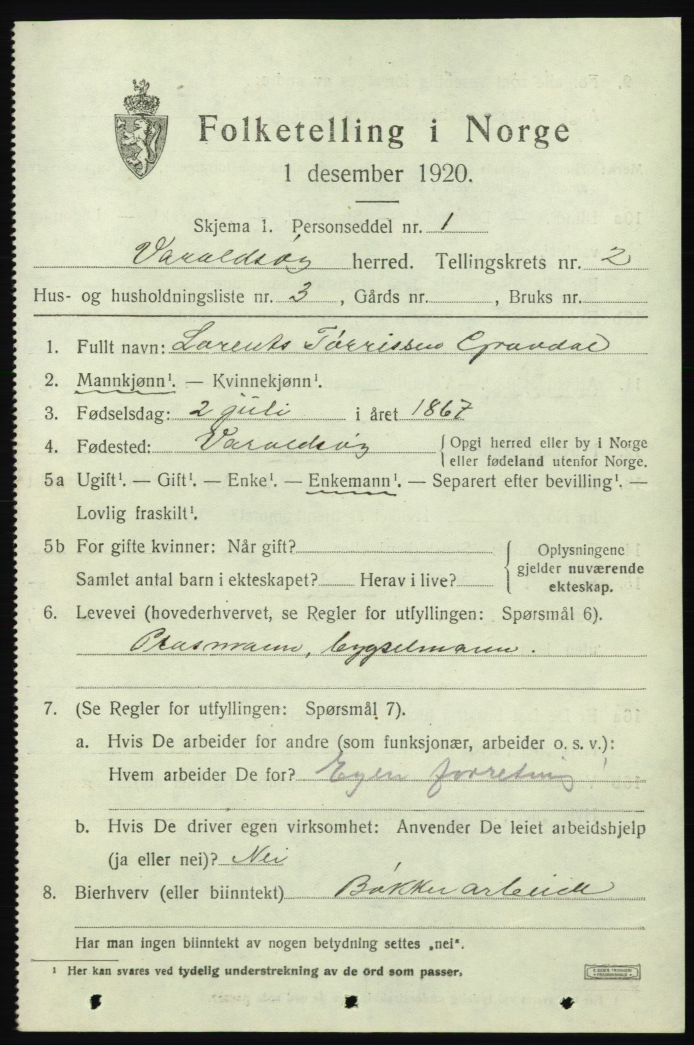 SAB, 1920 census for Varaldsøy, 1920, p. 763