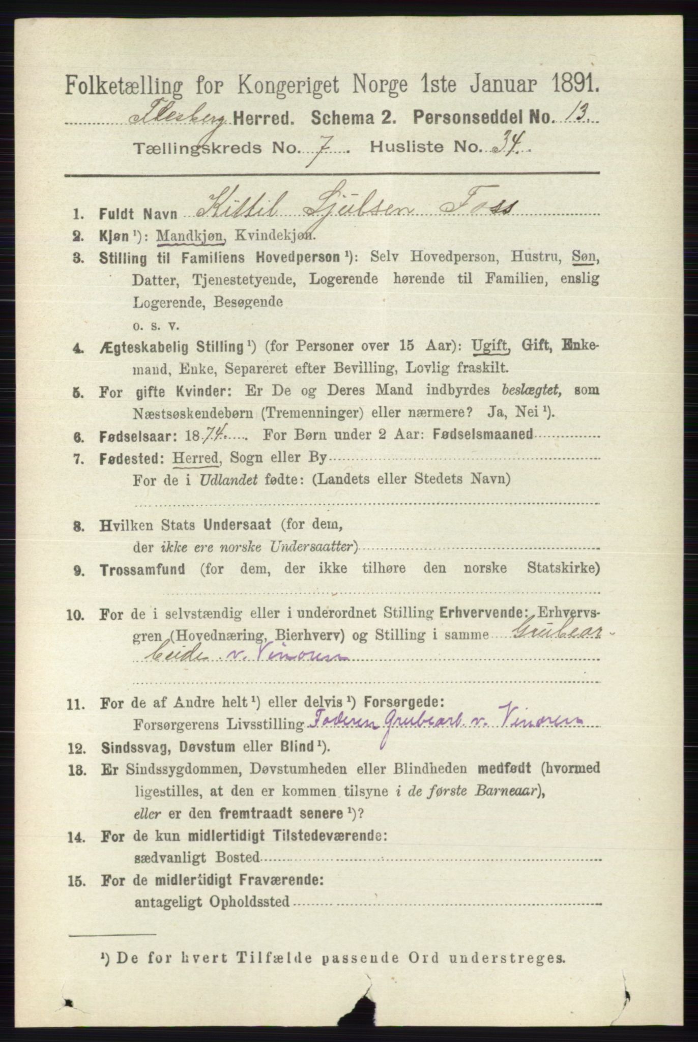 RA, 1891 census for 0631 Flesberg, 1891, p. 1329