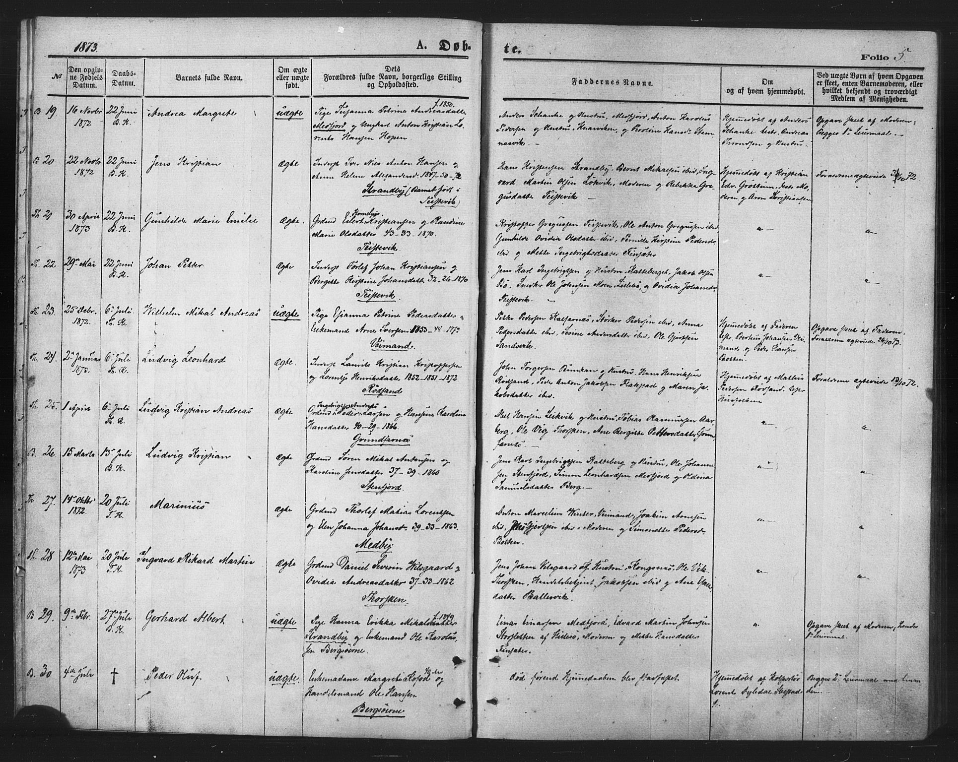 Berg sokneprestkontor, SATØ/S-1318/G/Ga/Gaa/L0003kirke: Parish register (official) no. 3, 1872-1879, p. 5