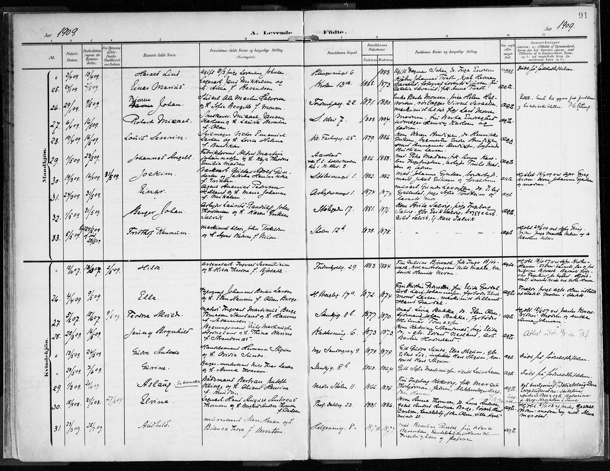 Mariakirken Sokneprestembete, AV/SAB-A-76901/H/Haa/L0010: Parish register (official) no. B 1, 1901-1915, p. 91