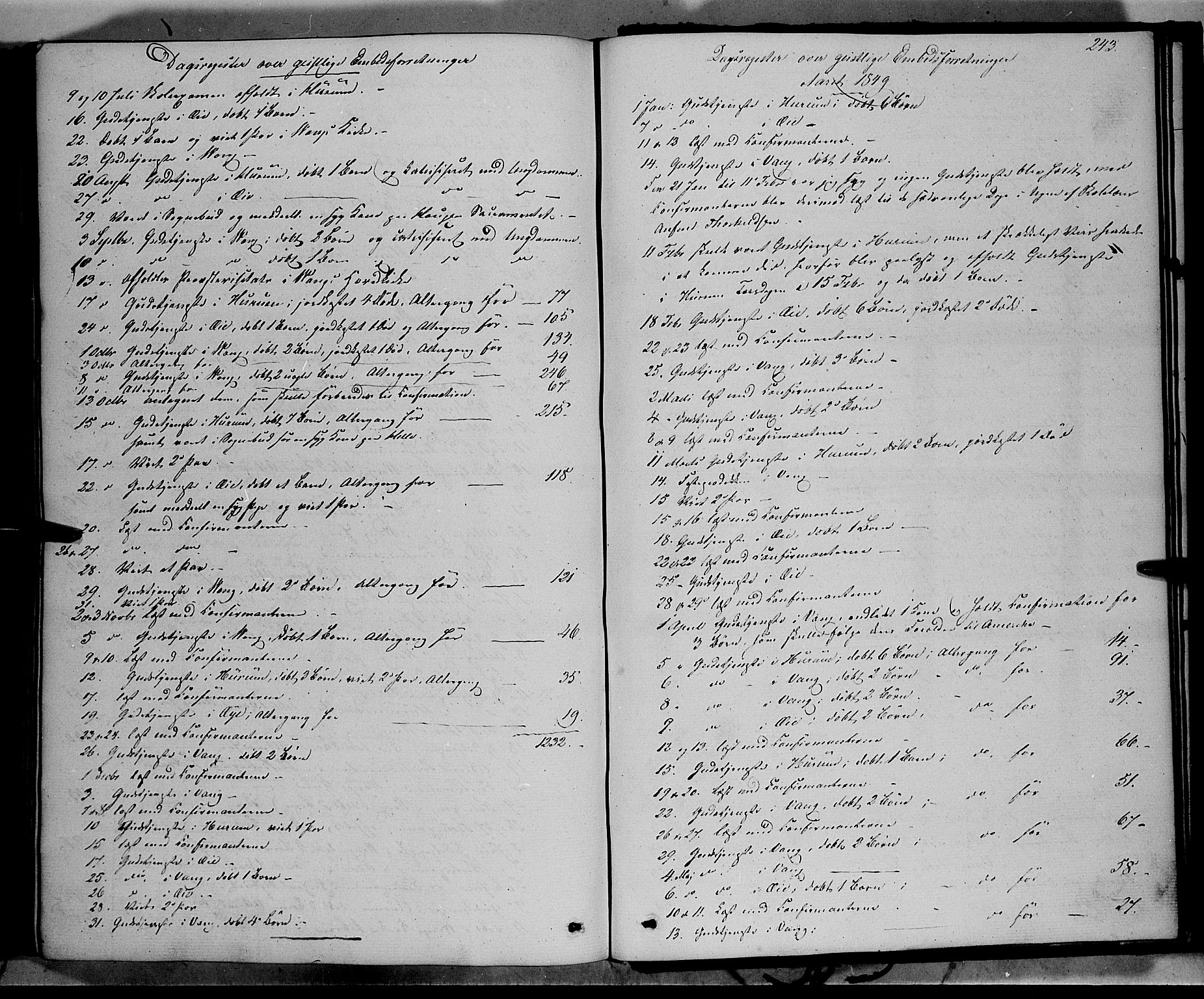 Vang prestekontor, Valdres, SAH/PREST-140/H/Ha/L0006: Parish register (official) no. 6, 1846-1864, p. 243