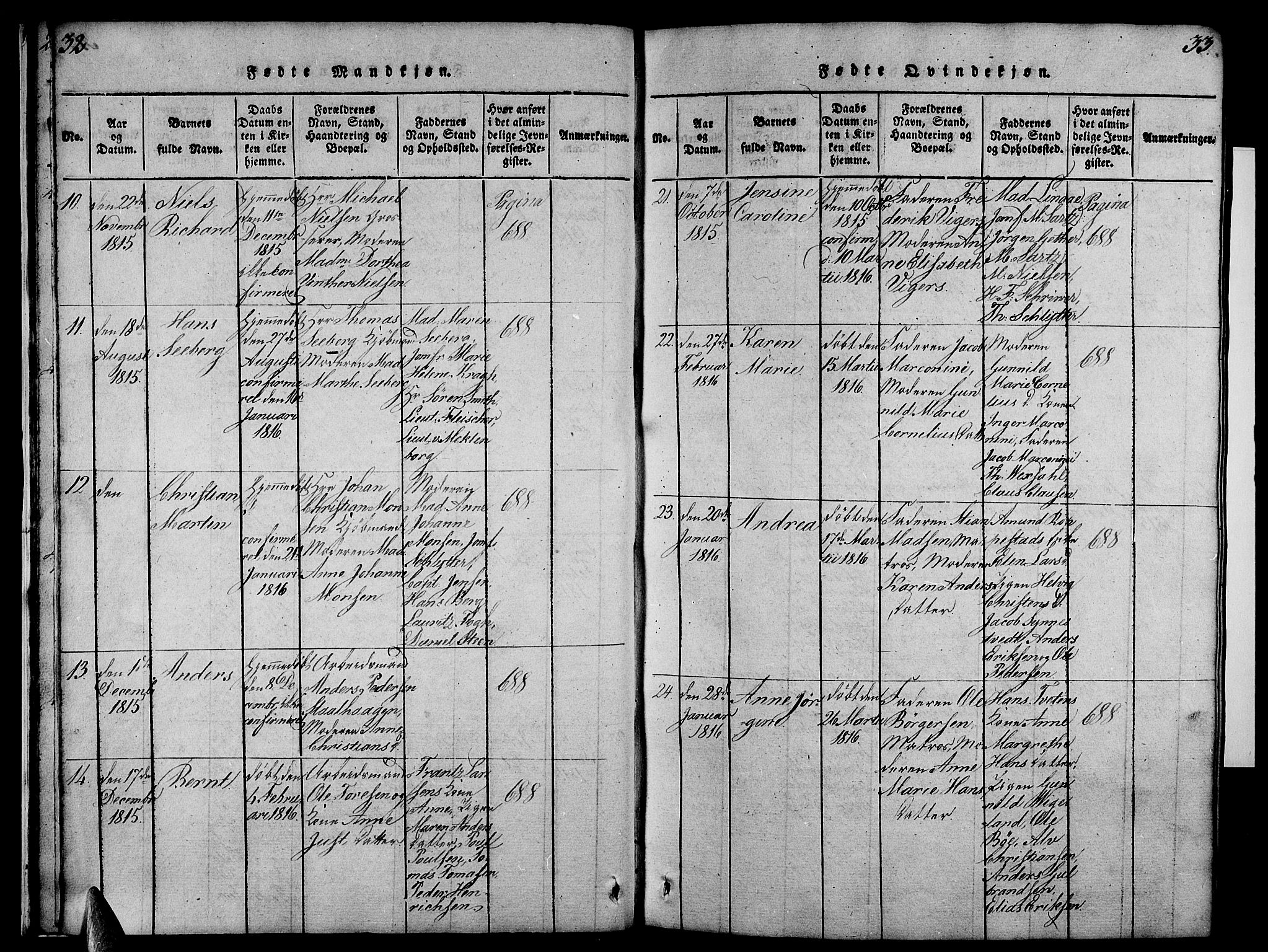 Larvik kirkebøker, AV/SAKO-A-352/F/Fa/L0001: Parish register (official) no. I 1, 1814-1825, p. 32-33