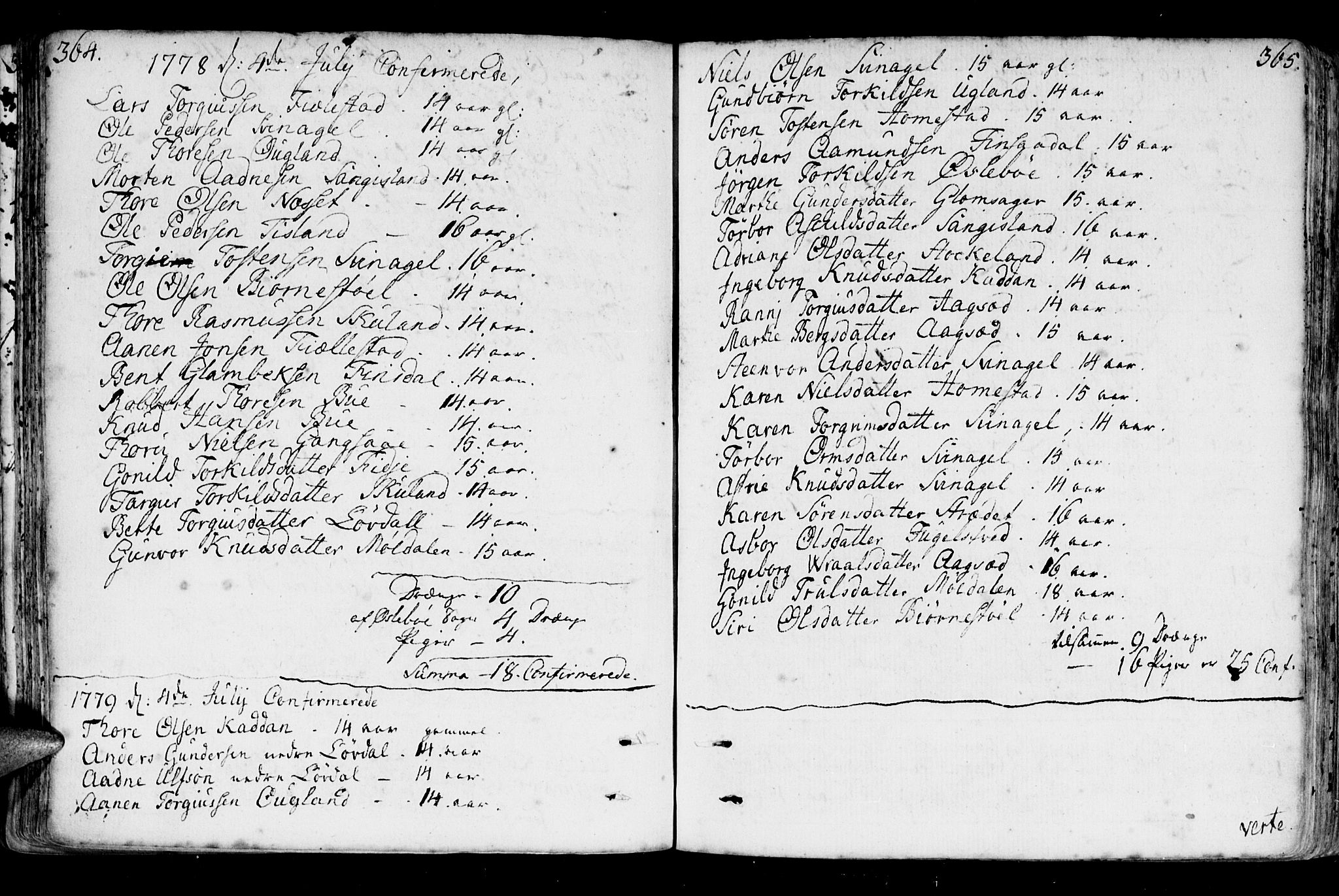 Holum sokneprestkontor, AV/SAK-1111-0022/F/Fa/Fab/L0004: Parish register (official) no. A 4, 1774-1847, p. 364-365