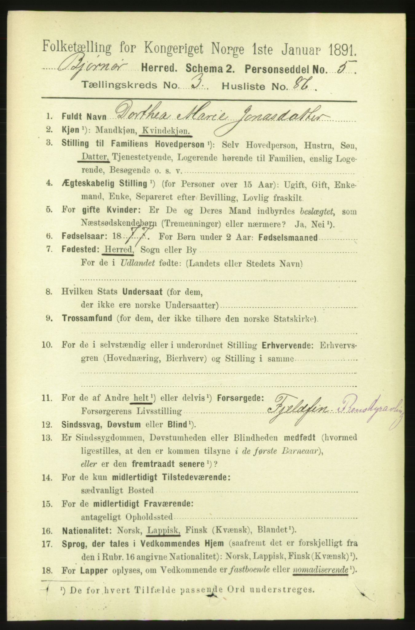 RA, 1891 census for 1632 Bjørnør, 1891, p. 1784