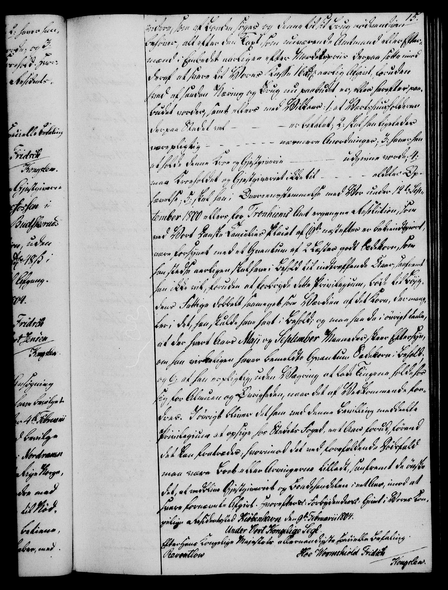 Rentekammeret, Kammerkanselliet, RA/EA-3111/G/Gg/Gga/L0018: Norsk ekspedisjonsprotokoll med register (merket RK 53.18), 1804-1806, p. 15