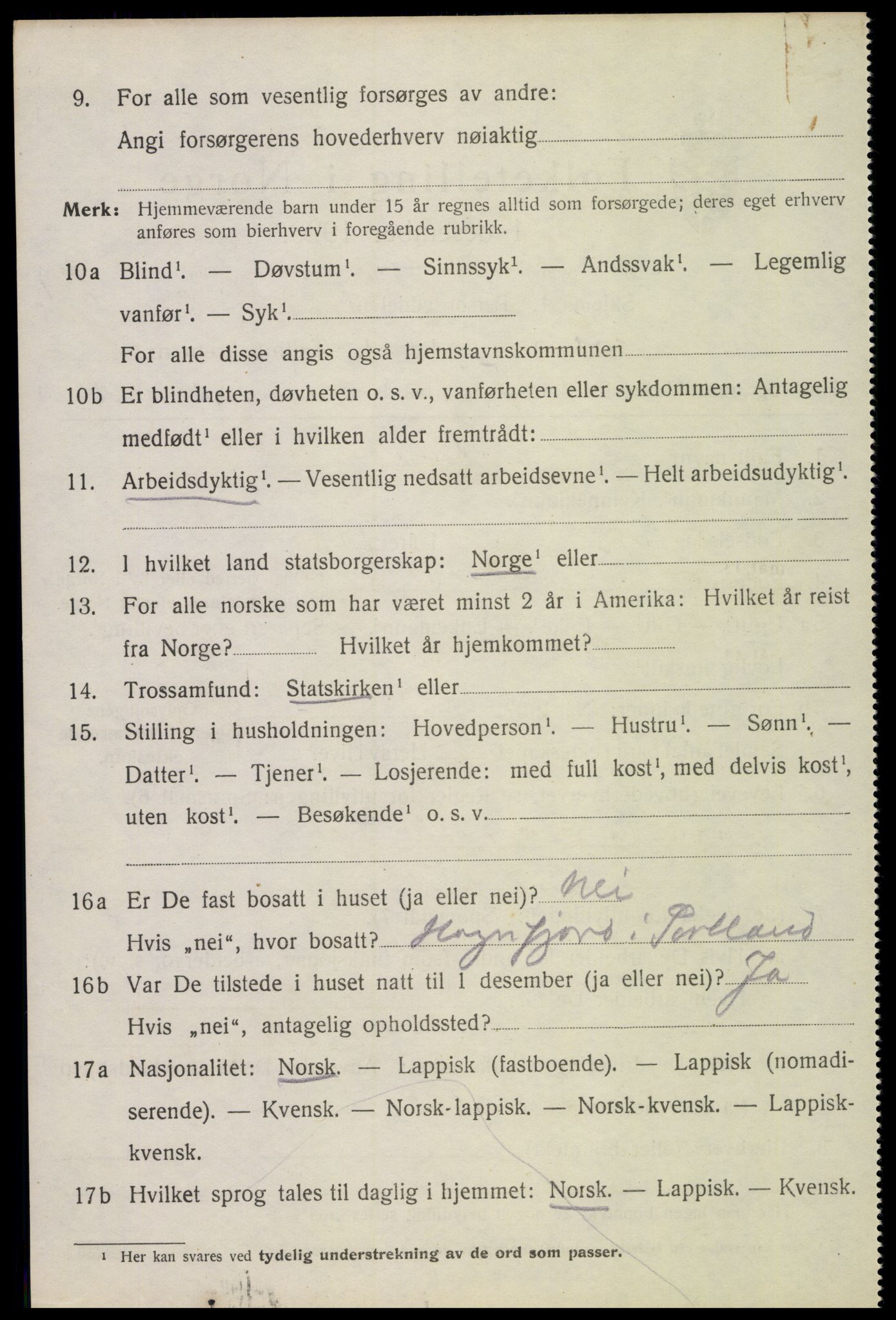 SAT, 1920 census for Sortland, 1920, p. 5471