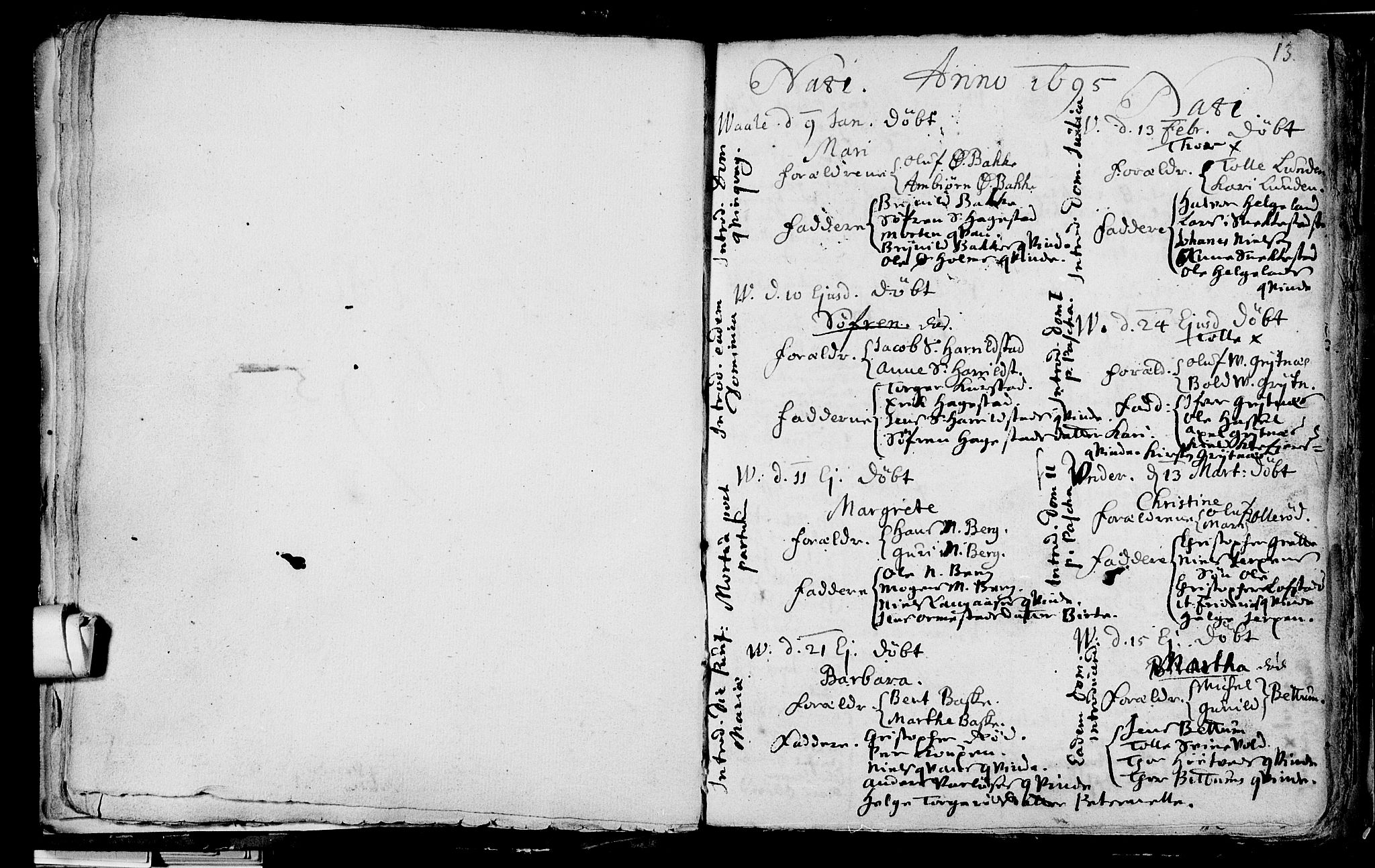 Våle kirkebøker, AV/SAKO-A-334/F/Fa/L0001: Parish register (official) no. I 1, 1693-1704, p. 13