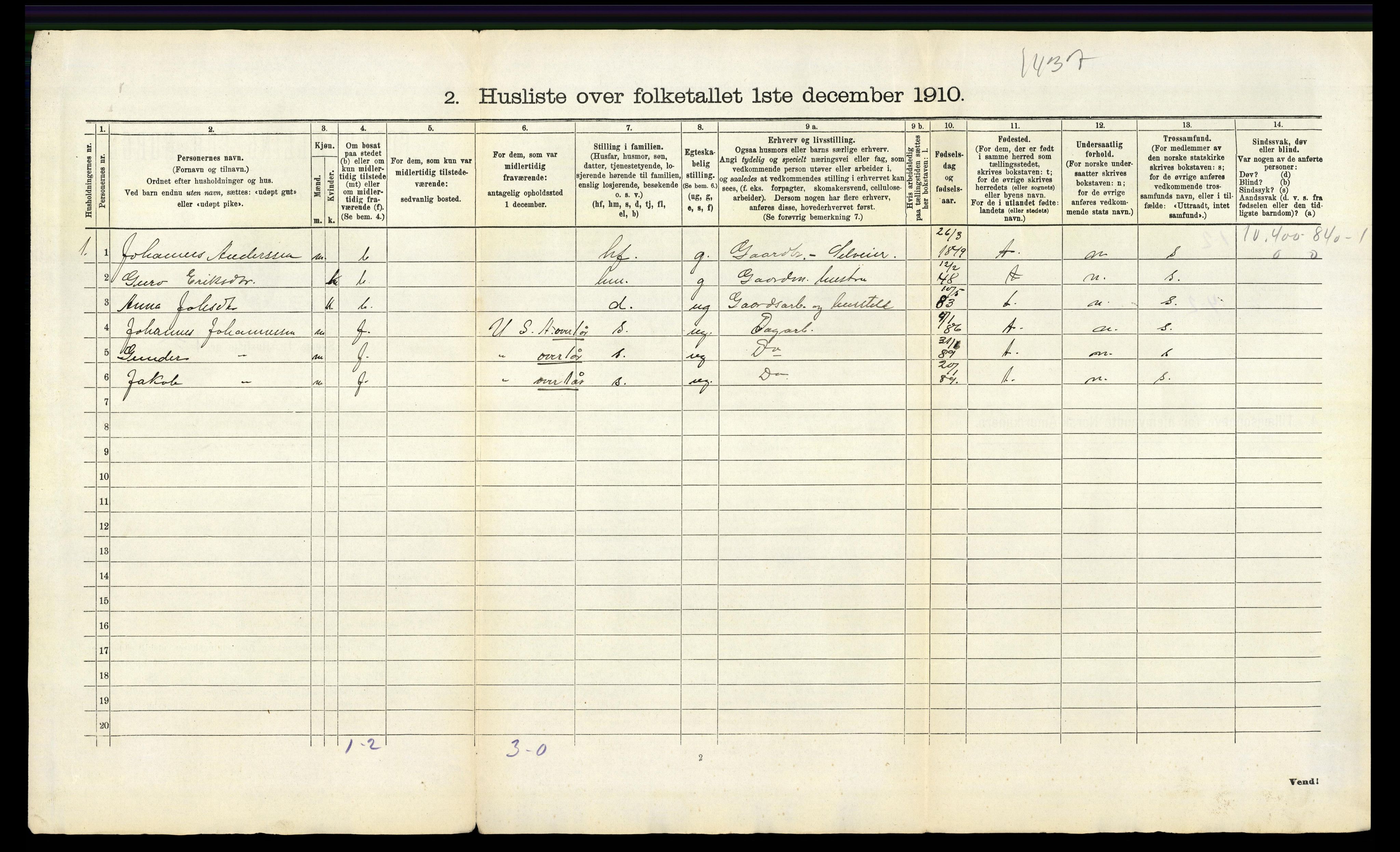 RA, 1910 census for Tysnes, 1910, p. 59