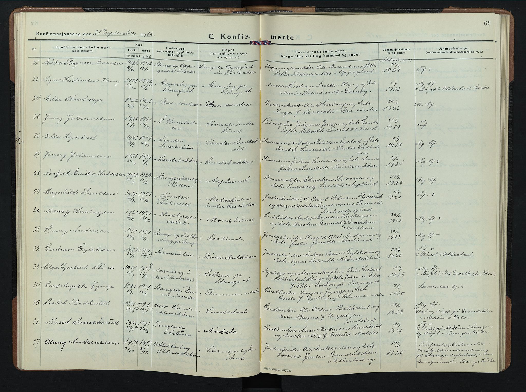 Stange prestekontor, AV/SAH-PREST-002/L/L0020: Parish register (copy) no. 20, 1936-1947, p. 69