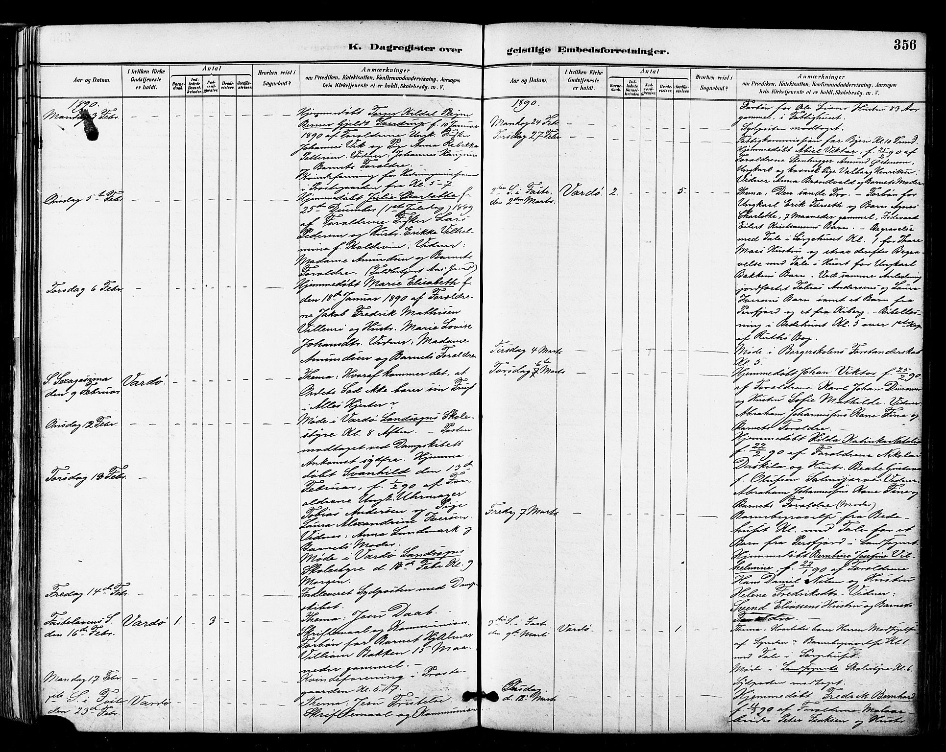 Vardø sokneprestkontor, AV/SATØ-S-1332/H/Ha/L0007kirke: Parish register (official) no. 7, 1886-1897, p. 356