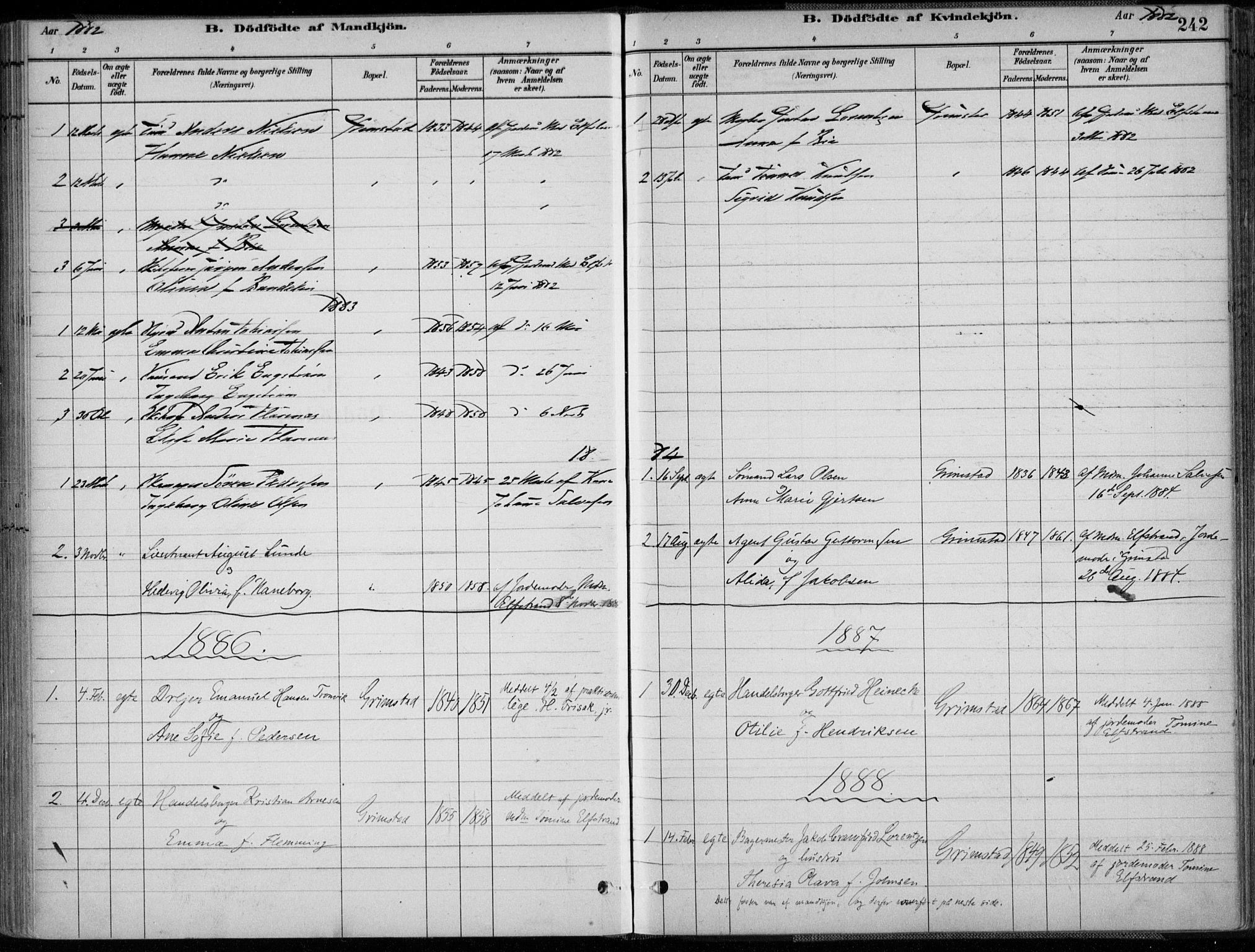 Grimstad sokneprestkontor, AV/SAK-1111-0017/F/Fa/L0003: Parish register (official) no. A 2, 1882-1912, p. 242