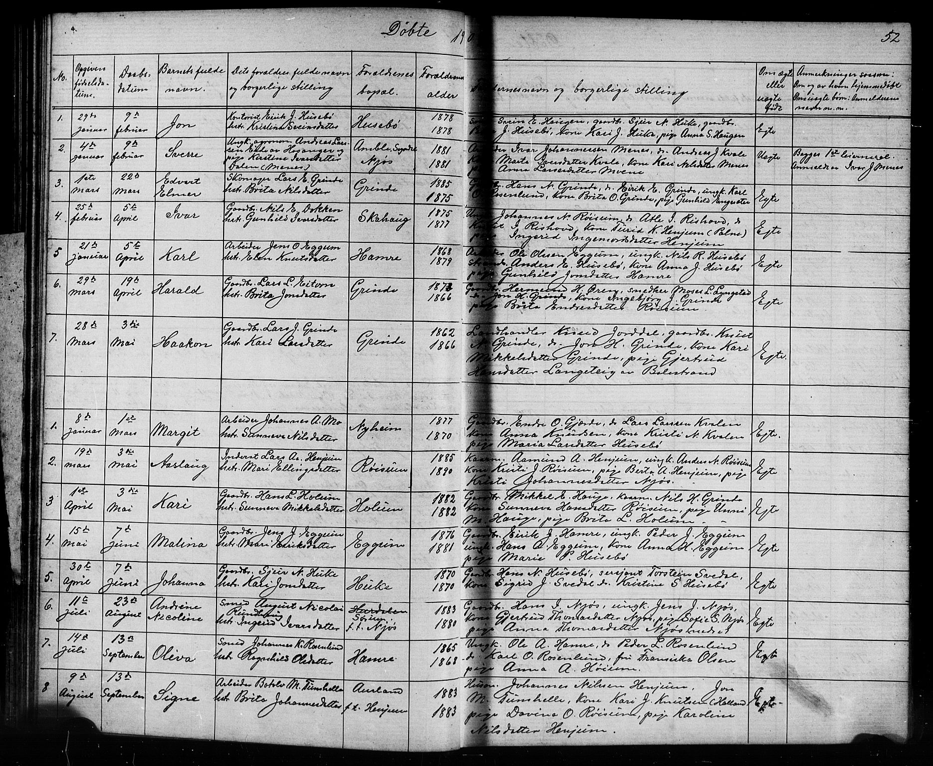 Leikanger sokneprestembete, SAB/A-81001: Parish register (copy) no. A 1, 1873-1916, p. 52