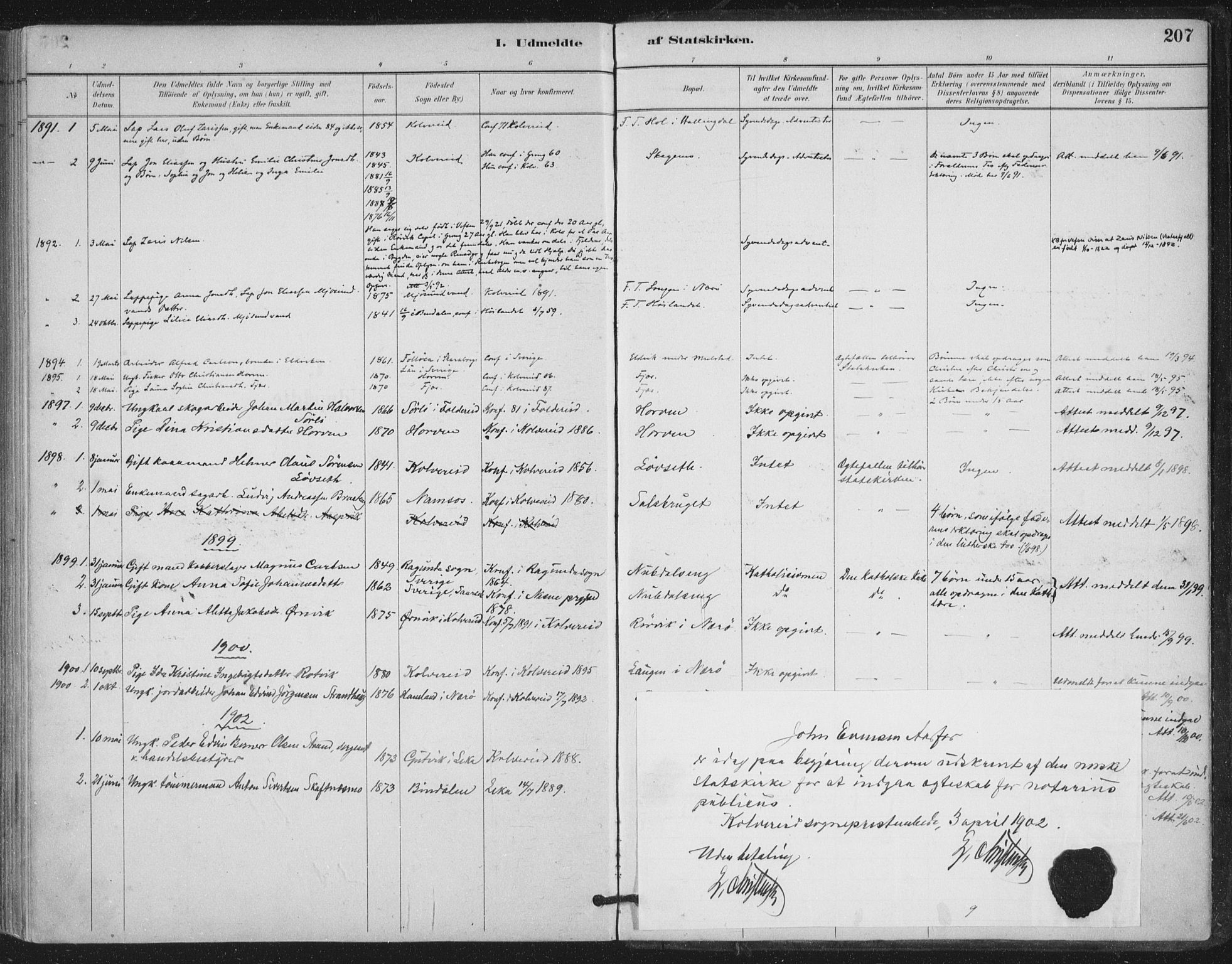 Ministerialprotokoller, klokkerbøker og fødselsregistre - Nord-Trøndelag, SAT/A-1458/780/L0644: Parish register (official) no. 780A08, 1886-1903, p. 207
