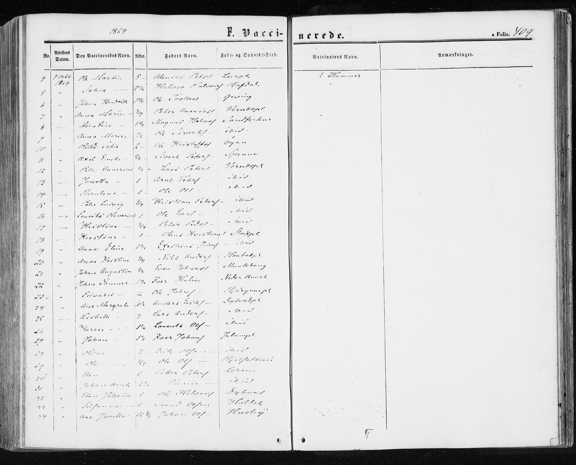 Ministerialprotokoller, klokkerbøker og fødselsregistre - Nord-Trøndelag, SAT/A-1458/709/L0075: Parish register (official) no. 709A15, 1859-1870, p. 409