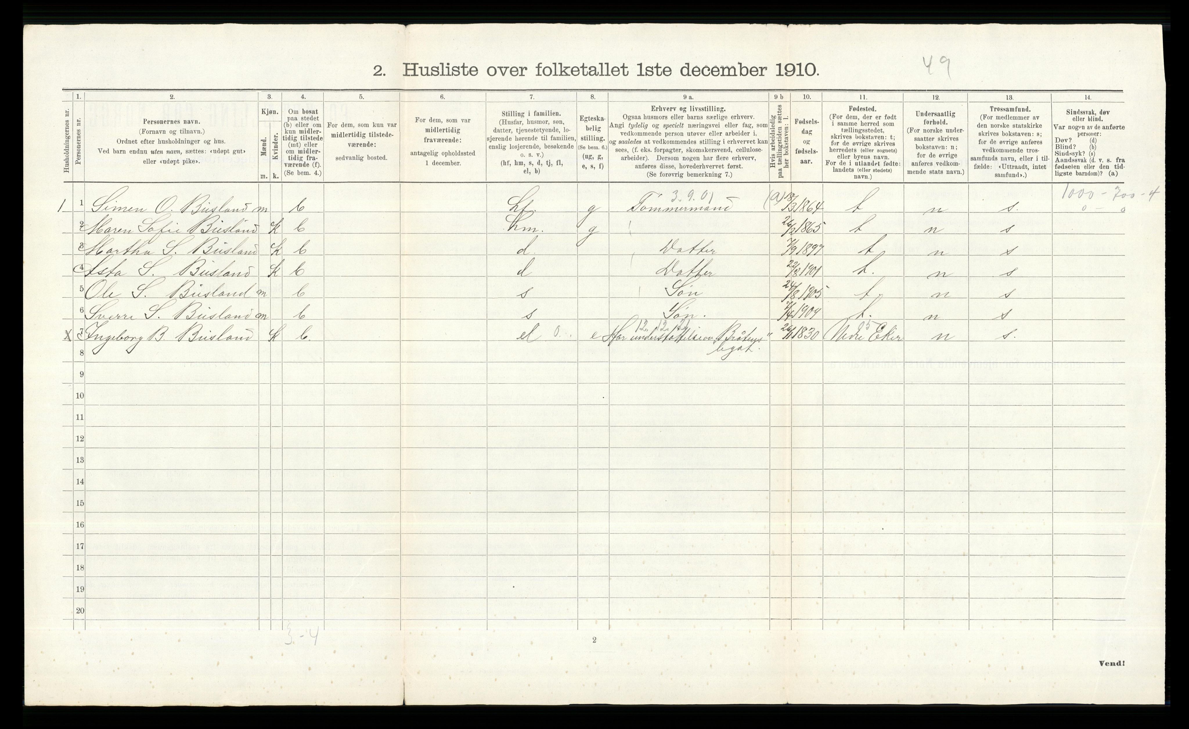 RA, 1910 census for Øvre Eiker, 1910, p. 104