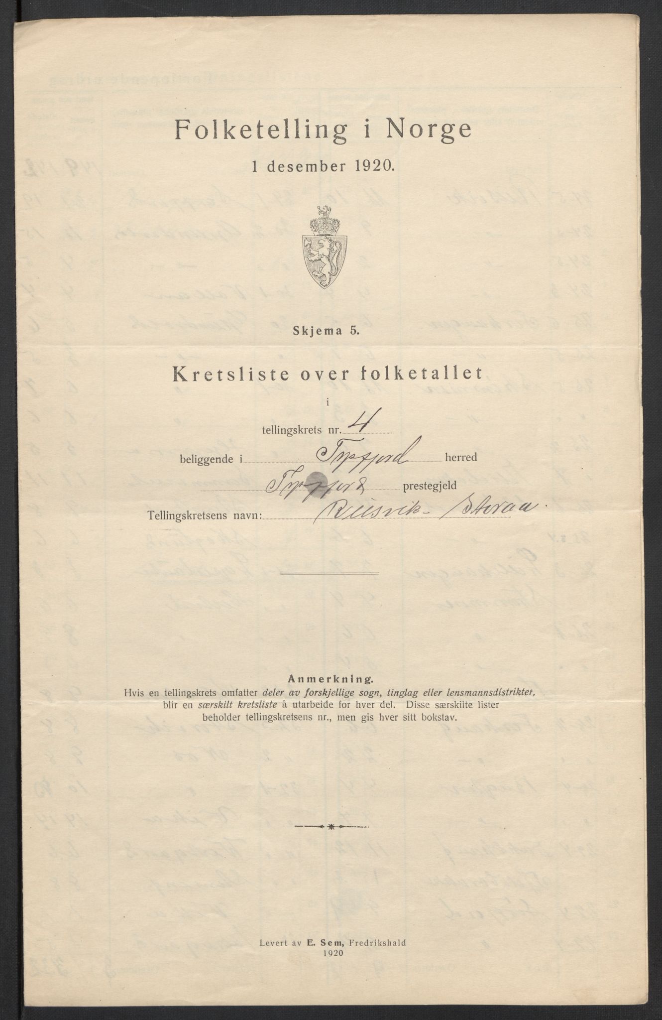 SAT, 1920 census for Tysfjord, 1920, p. 17