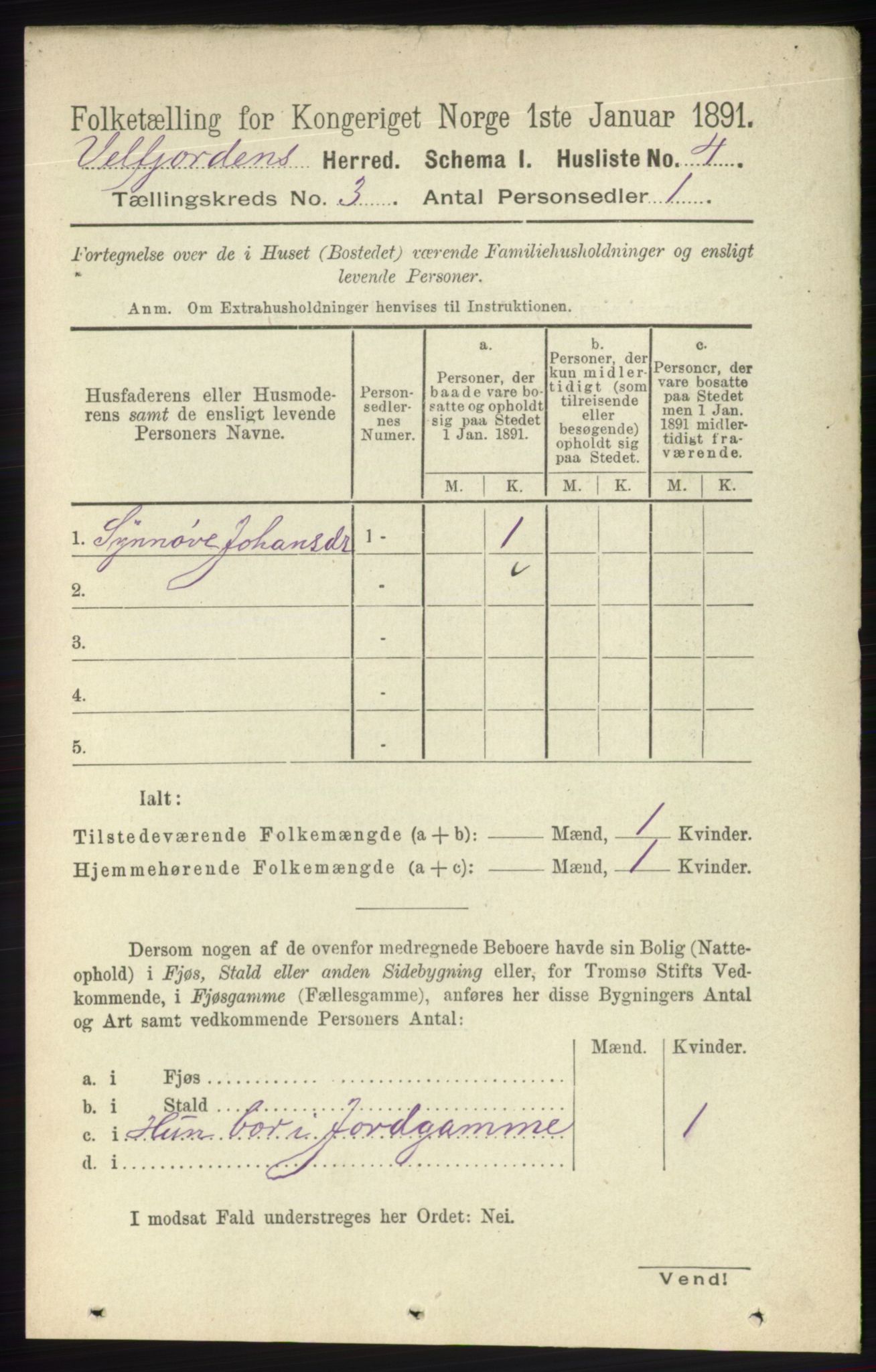 RA, 1891 census for 1813 Velfjord, 1891, p. 944